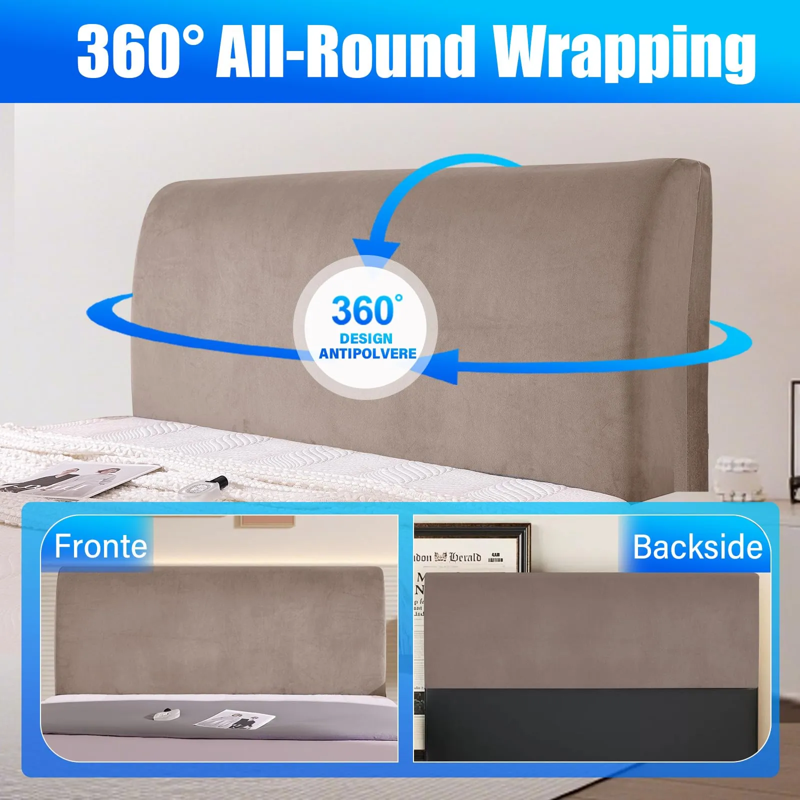 CYCMACO Copri Testata Letto in Velluto Universale 120cm, Cachi - immagine 6