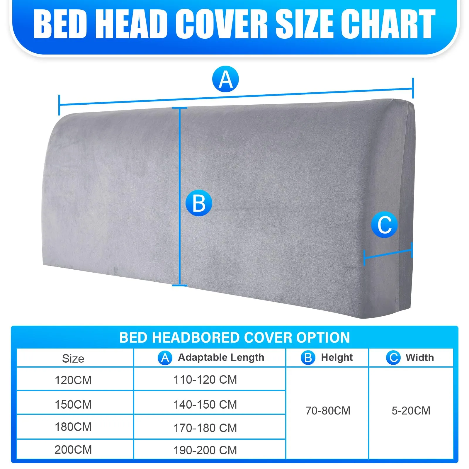 CYCMACO Copri Testata Letto Universale in Velluto, 200cm, Grigio Argento - immagine 3