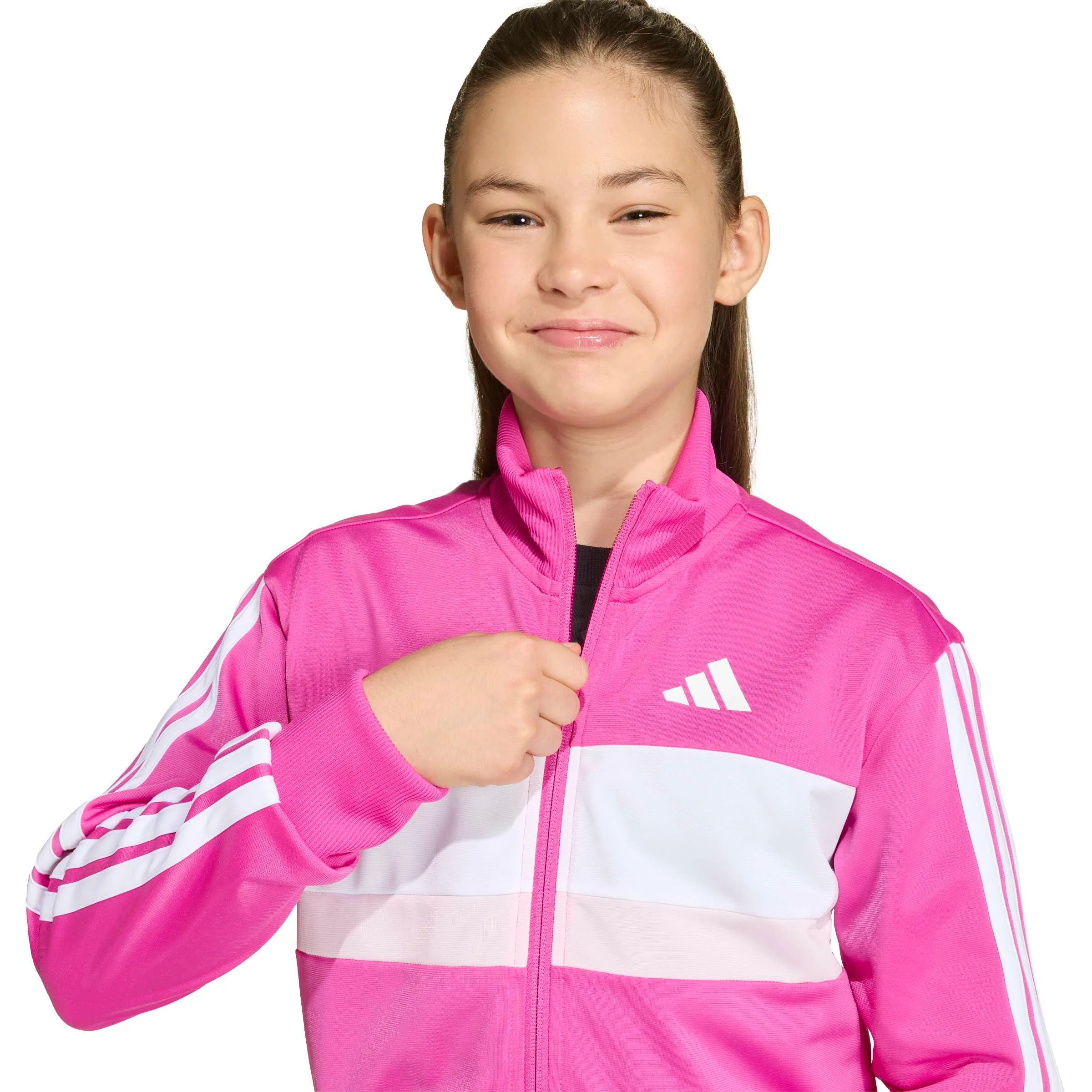 adidas Seasonal Essentials Tiberio 3 Stripes Tricot Tracksuit, Semi Lucid Fuchsia/Bright Yellow, 13-14 Years - immagine 4