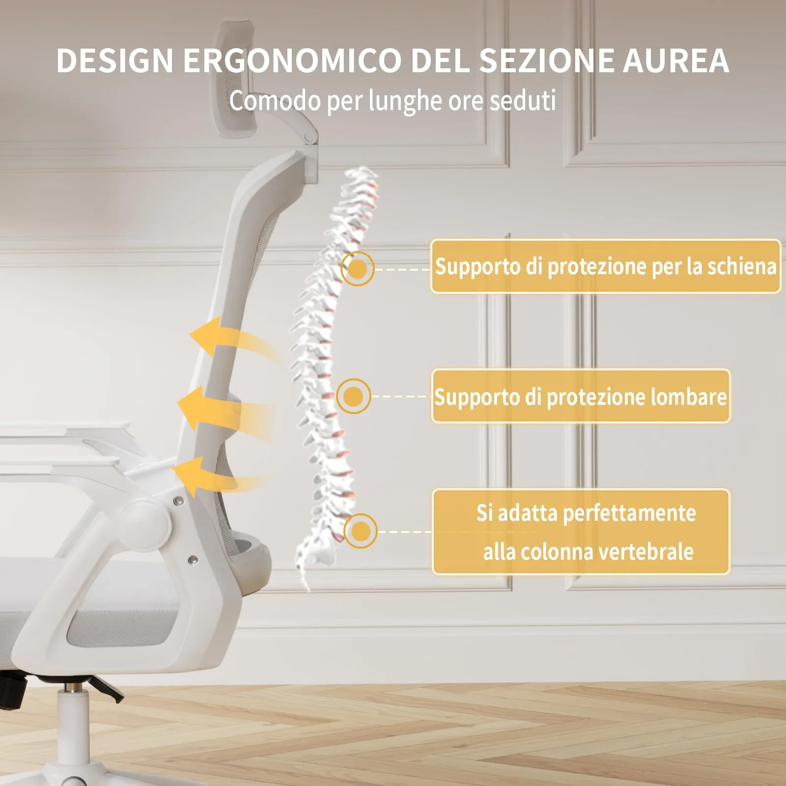 naspaluro Sedia da Ufficio Ergonomica, Braccioli Pieghevoli, Seduta e Schienale in Rete, Grigio - immagine 6