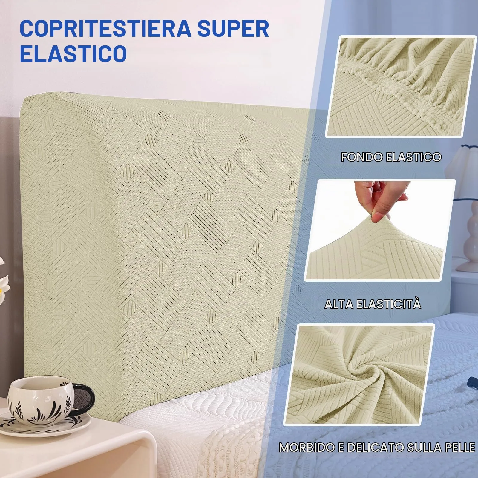 Ystyle Copri Testiera Letto Elasticizzata Matrimoniale, 150cm, Beige - immagine 5