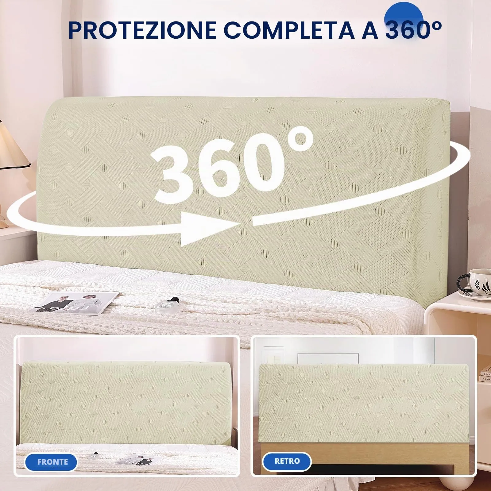 Ystyle Copri Testiera Letto Elasticizzata Matrimoniale, 150cm, Beige - immagine 6