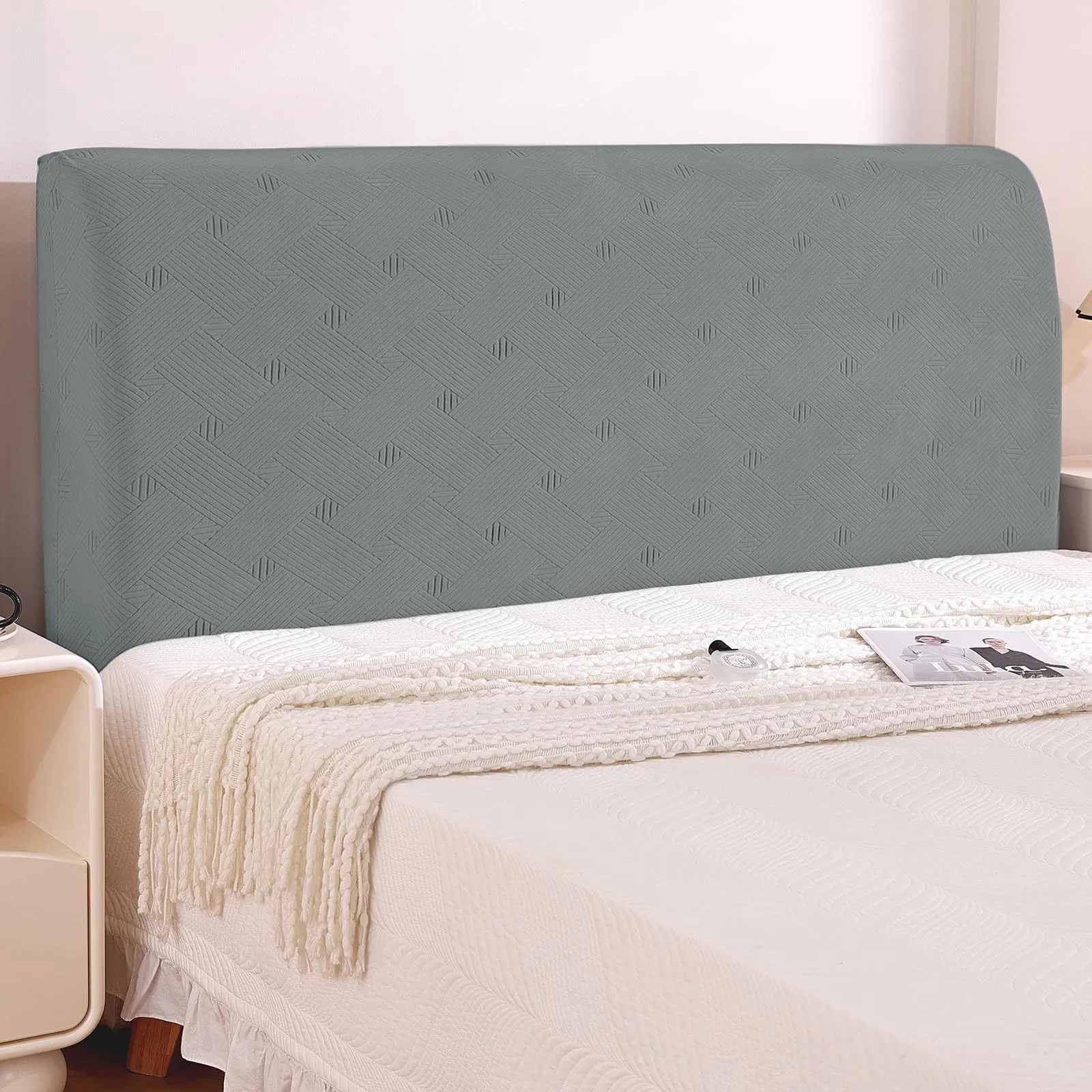 Ystyle Copri Testiera Letto Elasticizzata Matrimoniale 200cm, Grigio Chiaro - immagine 1