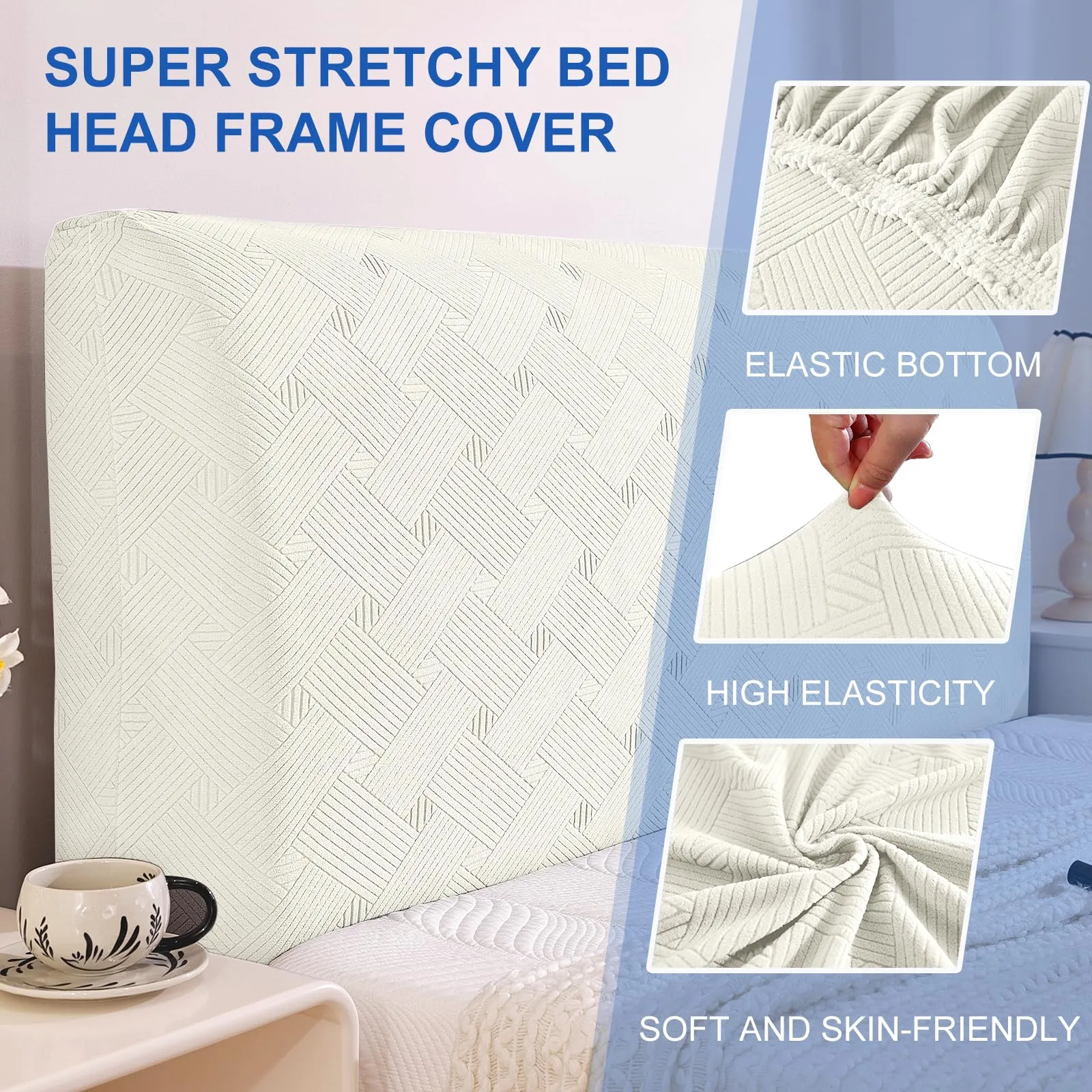 Ystyle Copri Testiera Letto Elasticizzata Matrimoniale, 180cm, Bianco - immagine 5