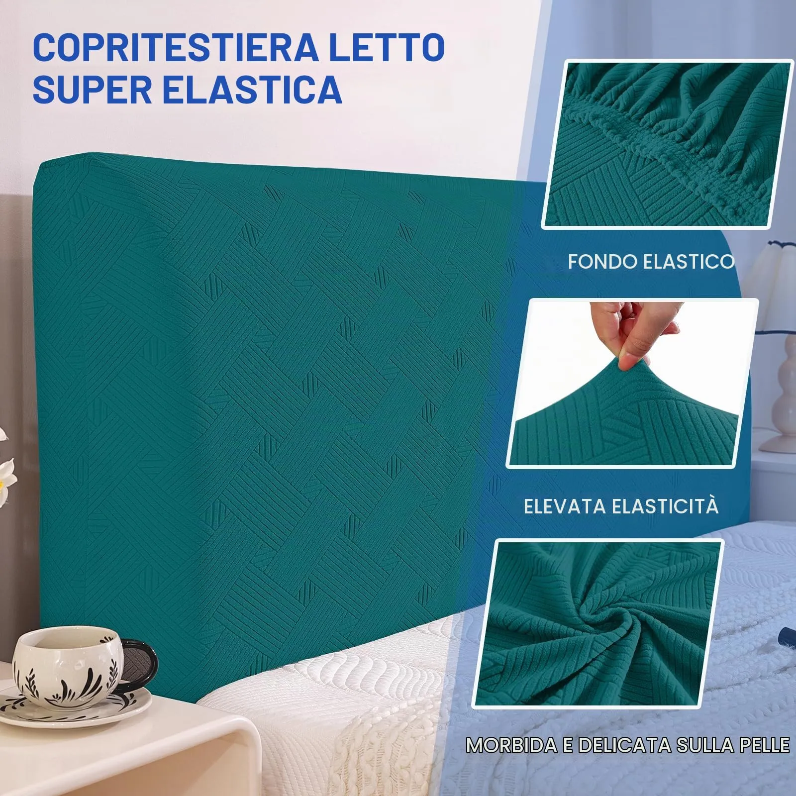 Ystyle Copri Testiera Letto Elasticizzata, 120cm, Blu Pavone - immagine 5
