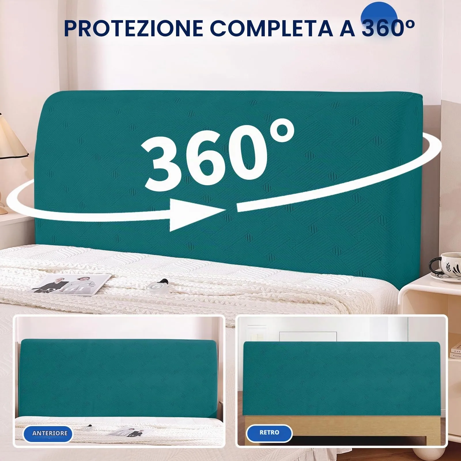 Ystyle Copri Testiera Letto Elasticizzata, 120cm, Blu Pavone - immagine 6