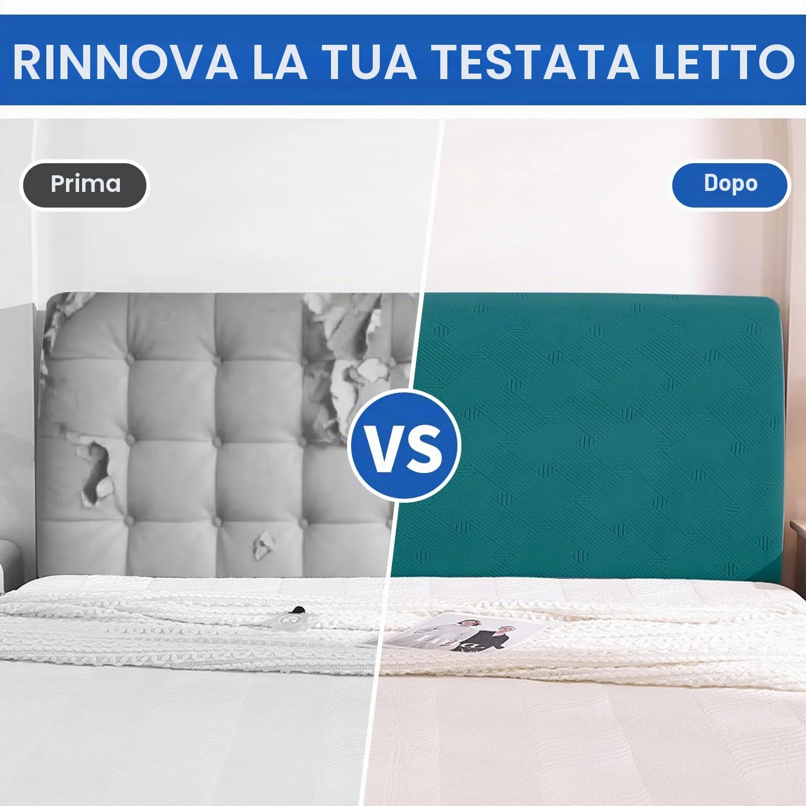 Ystyle Copri Testiera Letto Elasticizzata Matrimoniale, 200cm, Blu Pavone - immagine 7