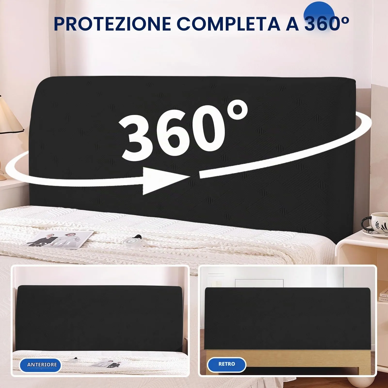 Ystyle Copri Testiera Letto Elasticizzata Matrimoniale, 200cm, Nero - immagine 6