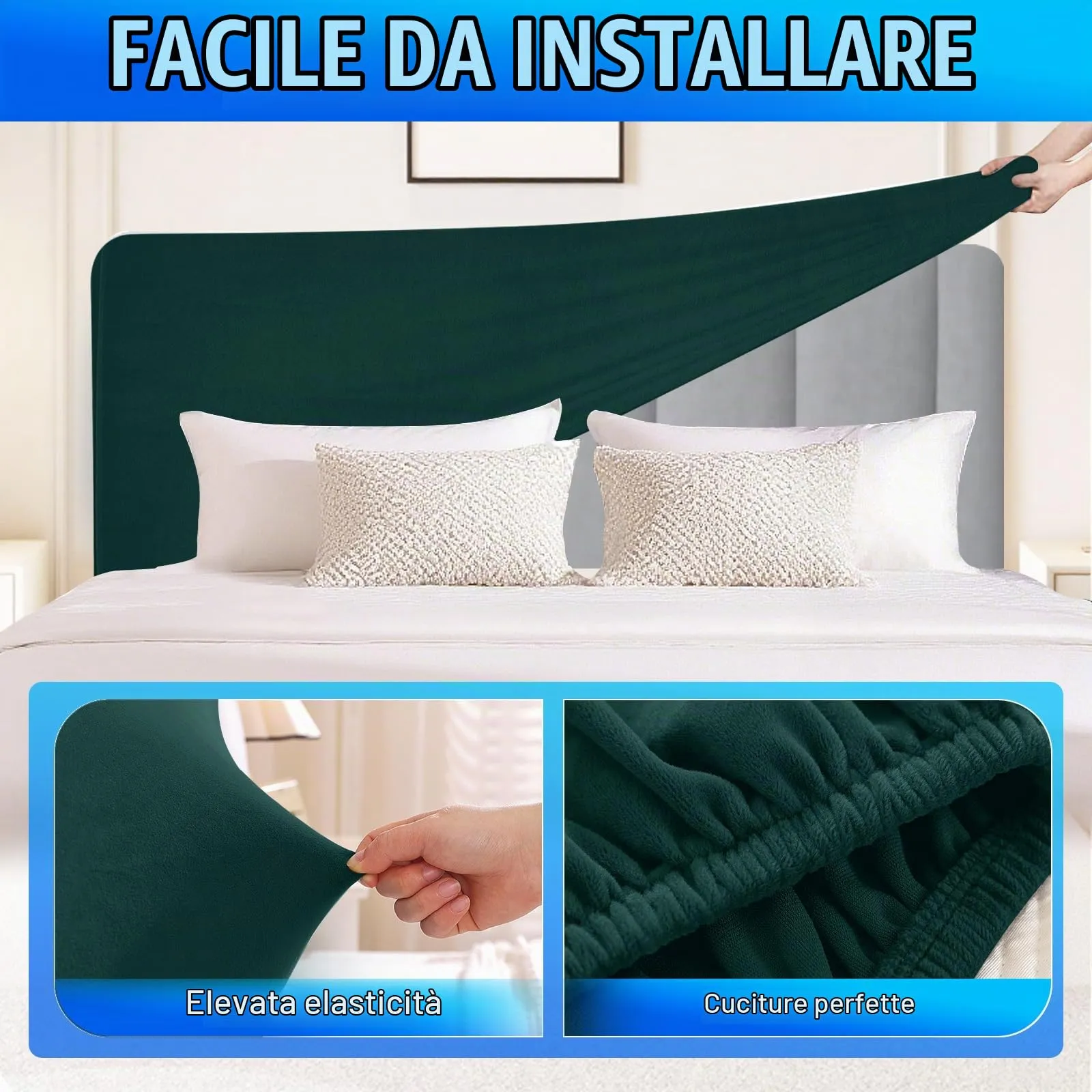 CYCMACO Copri Testata Letto Universale in Velluto, 120cm, Verde Scuro - immagine 5