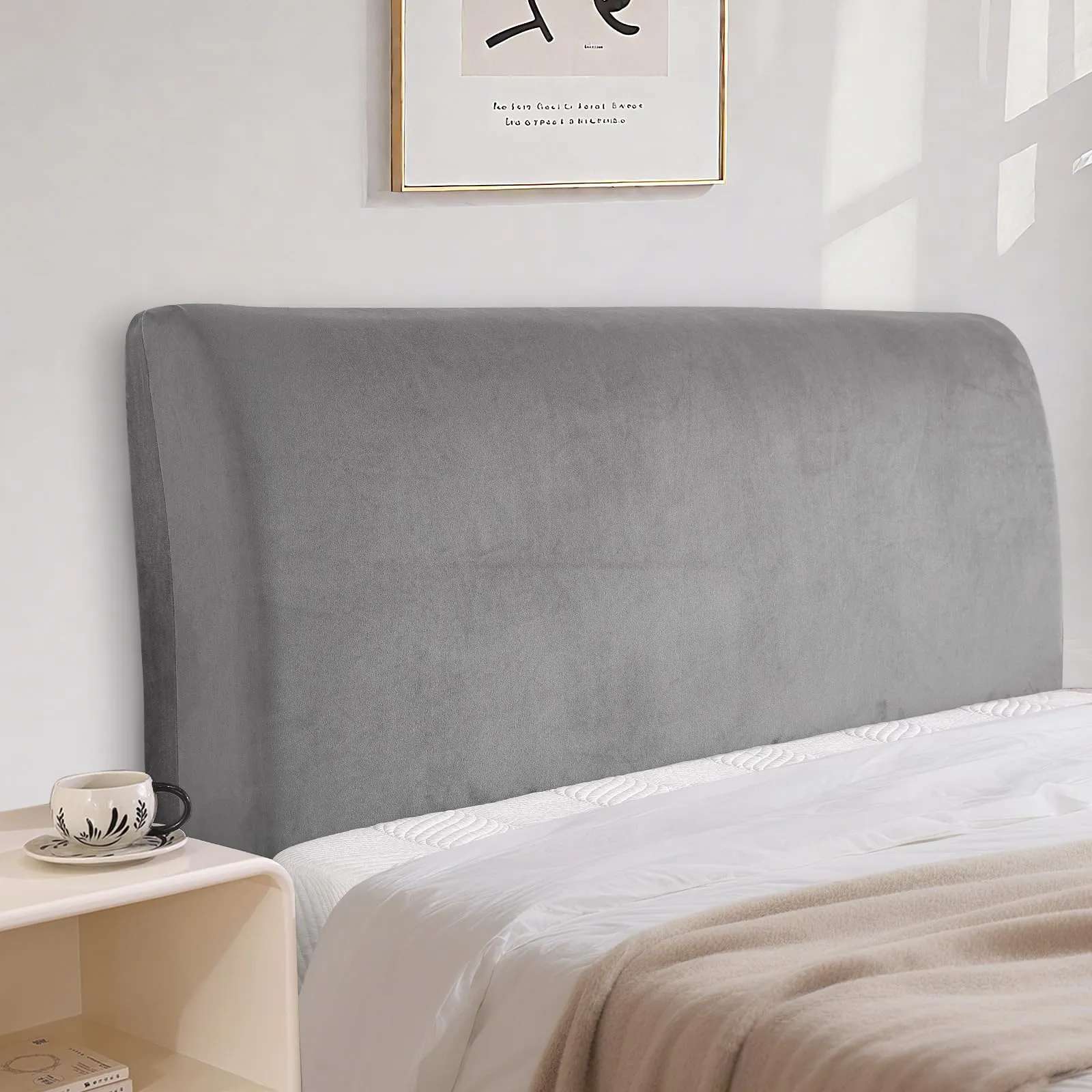 CYCMACO Copri Testata Letto in Velluto Universale 180cm, Grigio Chiaro - immagine 1