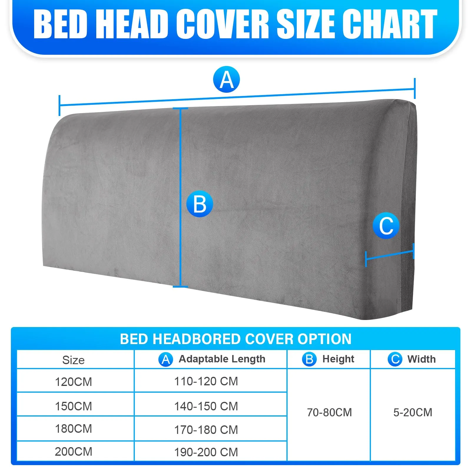 CYCMACO Copri Testata Letto in Velluto Universale 180cm, Grigio Chiaro - immagine 3