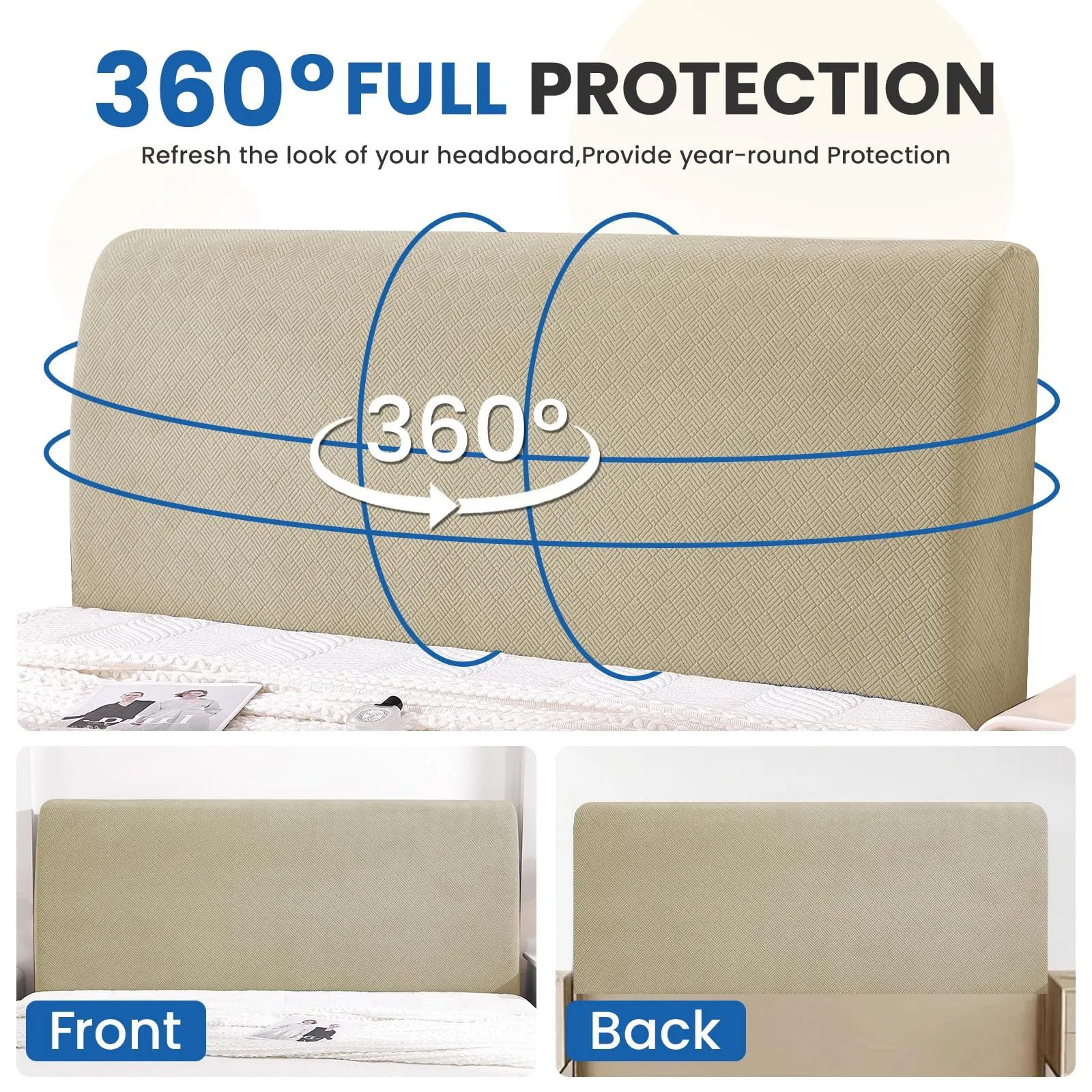 YSTELLAA Copri Testata Letto Singolo Elasticizzata, 120cm, Kaki - immagine 6