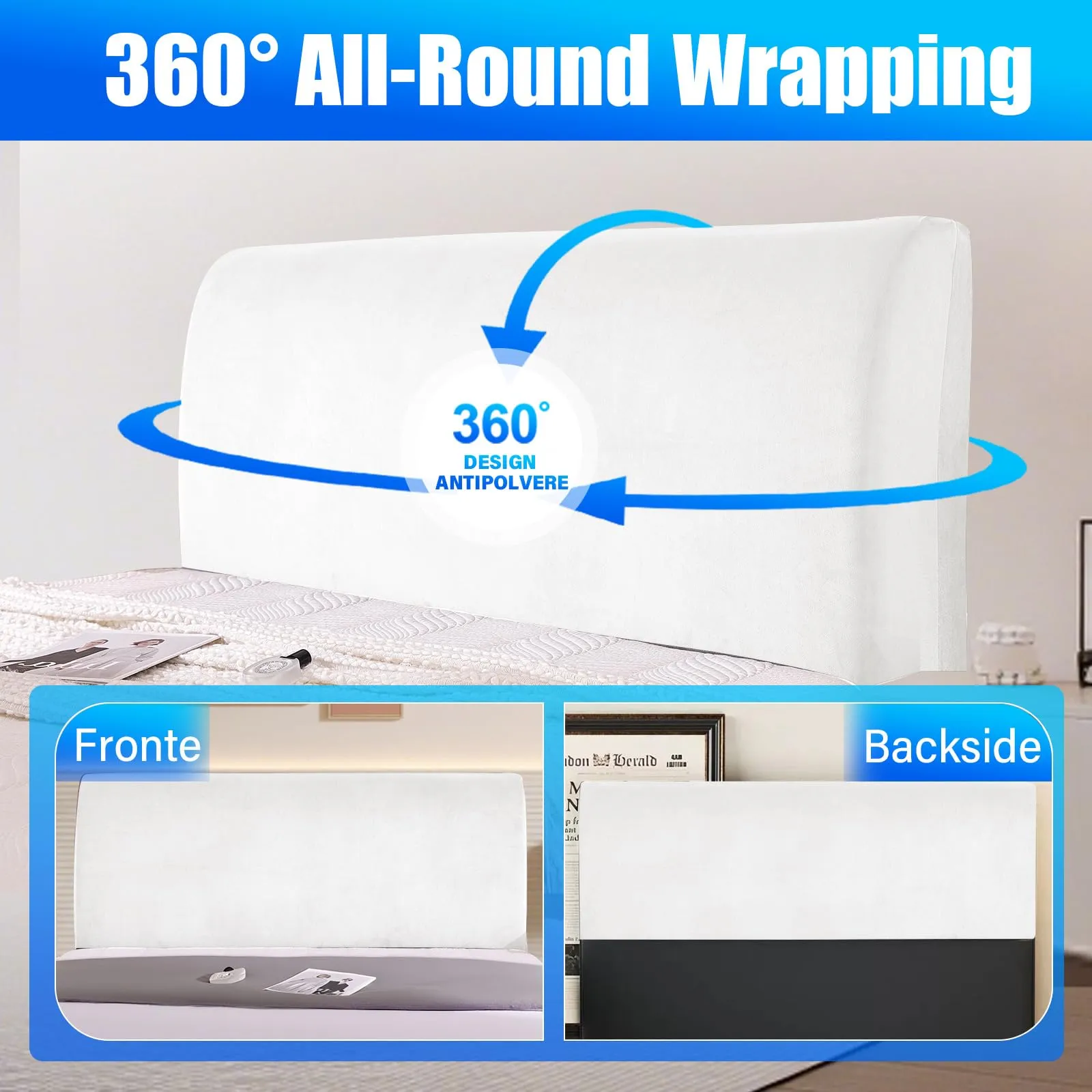 CYCMACO Copri Testata Letto in Velluto Universale, 120cm, Bianco - immagine 6