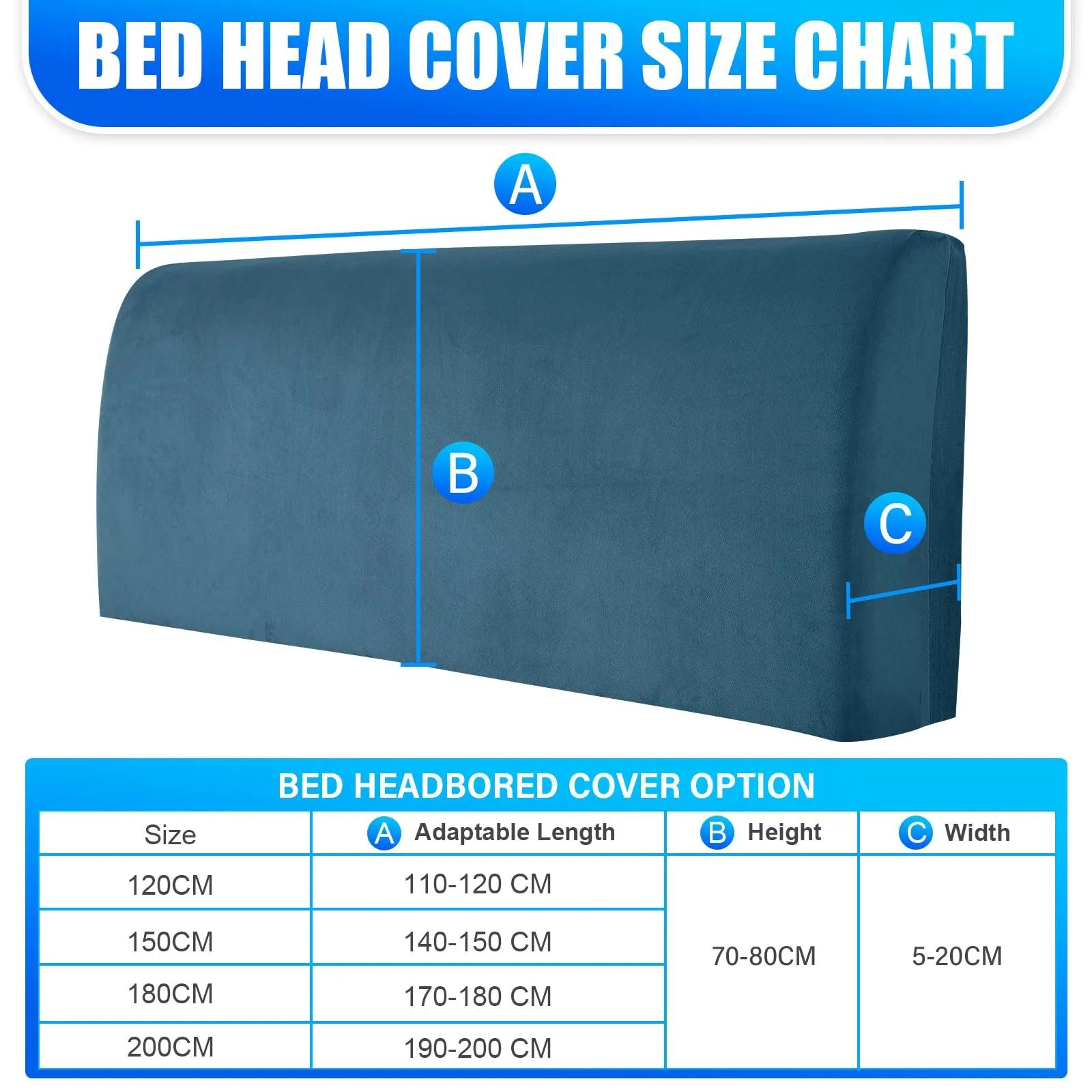 CYCMACO Copri Testata Letto in Velluto Universale 150cm, Blu Pavone - immagine 3