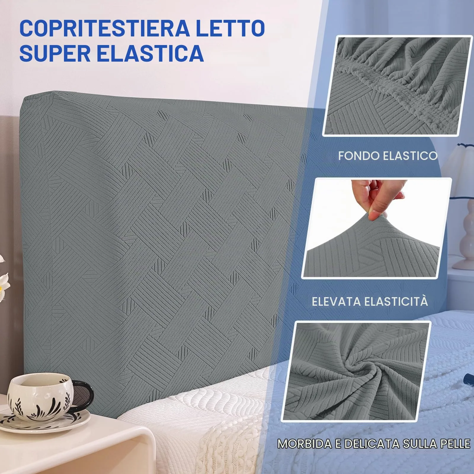 Ystyle Copri Testiera Letto Elasticizzata Matrimoniale, 180cm, Grigio Chiaro - immagine 5
