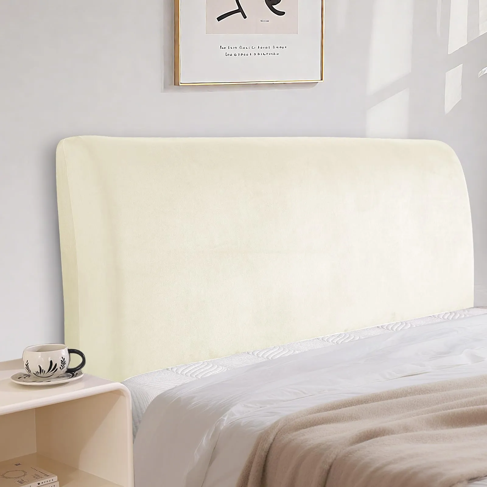 CYCMACO Copri Testata Letto in Velluto Universale, 150cm, Beige - immagine 1