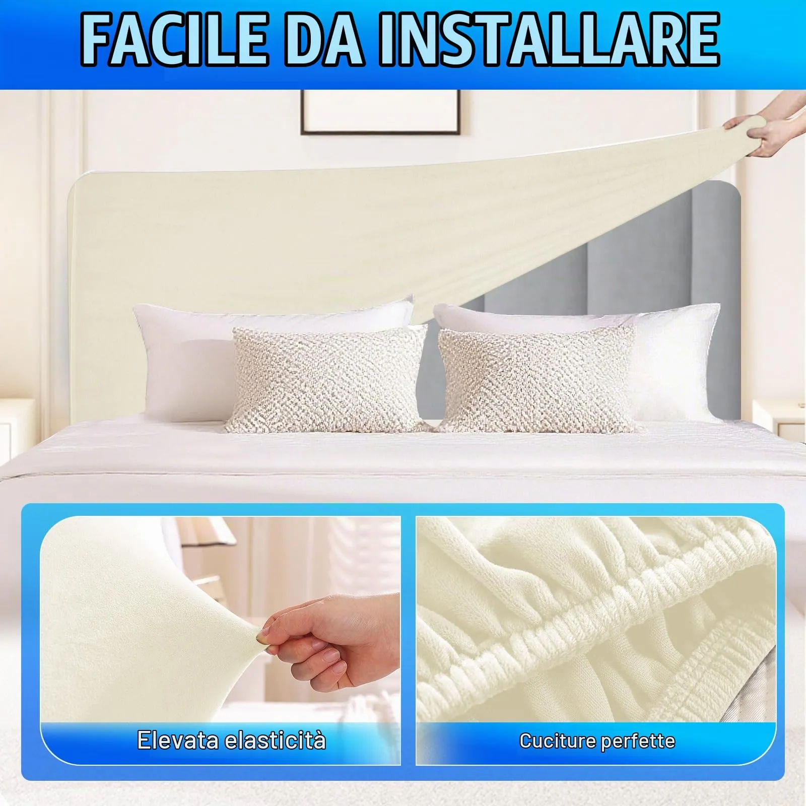 CYCMACO Copri Testata Letto in Velluto Universale, 150cm, Beige - immagine 5