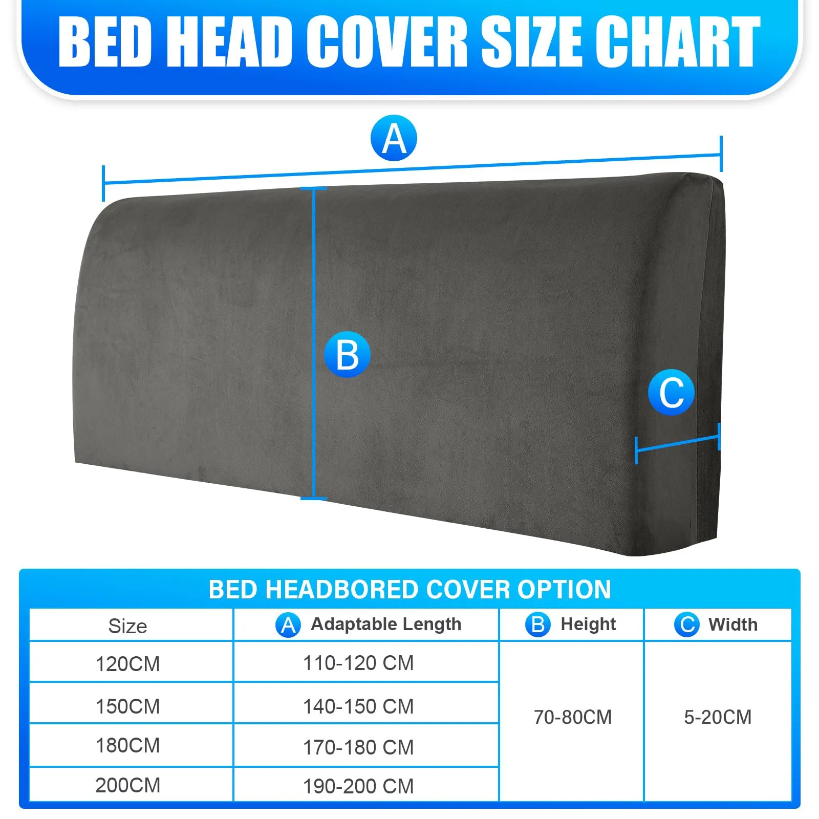 CYCMACO Copri Testata Letto Universale in Velluto, 150cm, Grigio - immagine 3