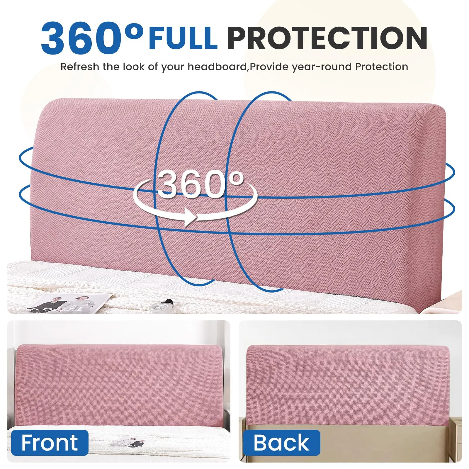 YSTELLAA Copri Testata Letto Matrimoniale Elasticizzata, 200cm, Lavabile, Rosa - immagine 6