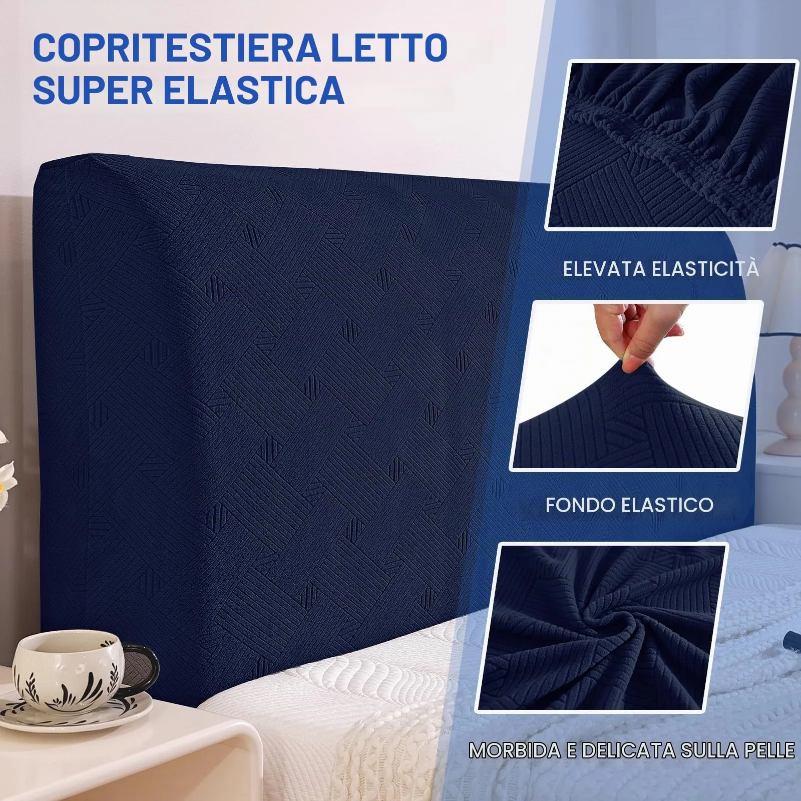 Ystyle Copri Testiera Letto Elasticizzata Matrimoniale, 200cm, Blu Scuro - immagine 4