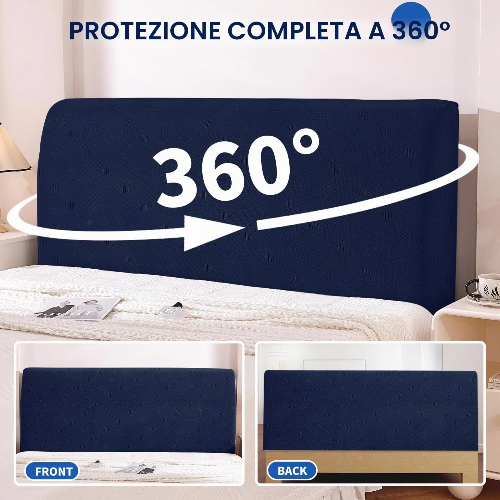 Ystyle Copri Testiera Letto Elasticizzata Matrimoniale, 200cm, Blu Scuro - immagine 6