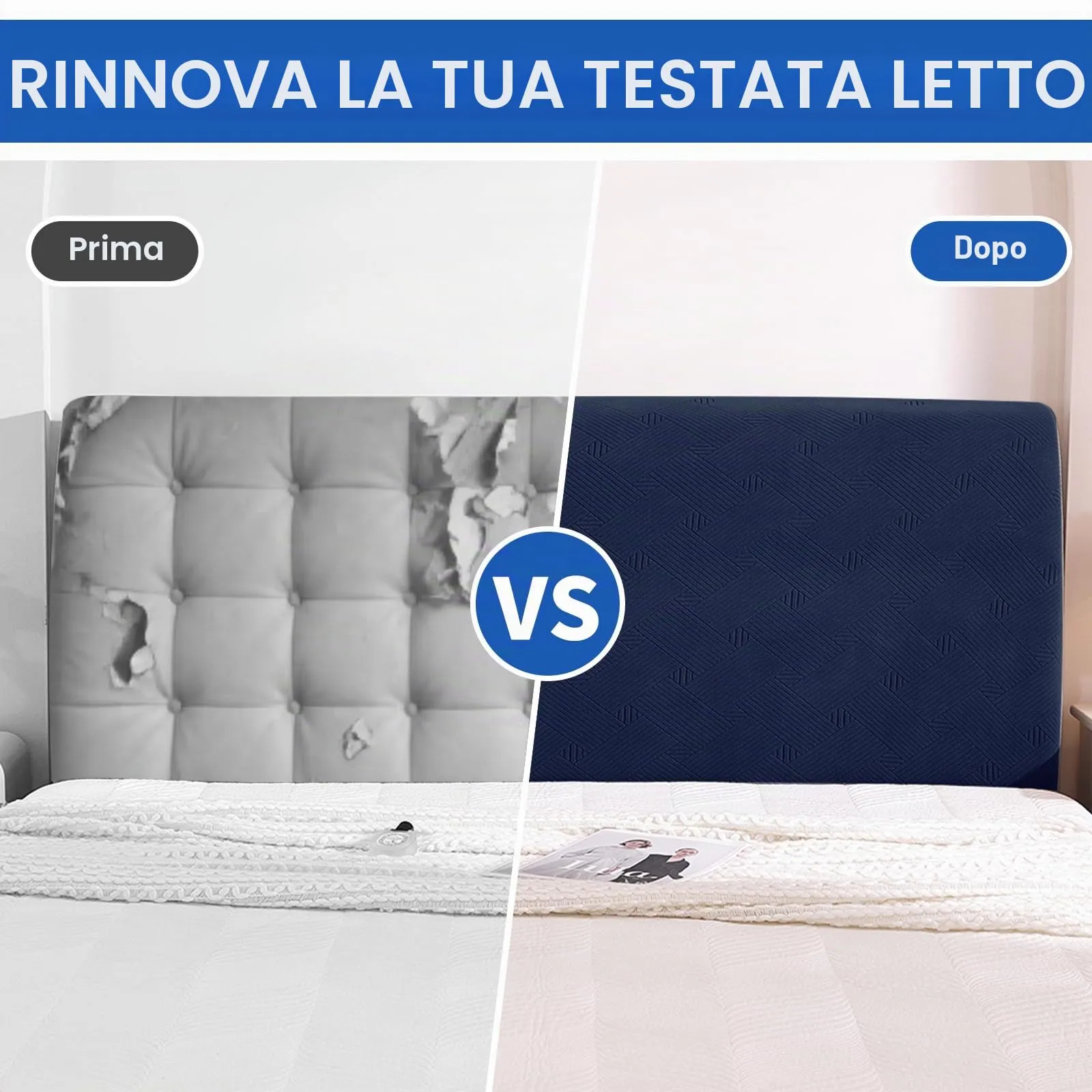 Ystyle Copri Testiera Letto Elasticizzata Matrimoniale, 200cm, Blu Scuro - immagine 7