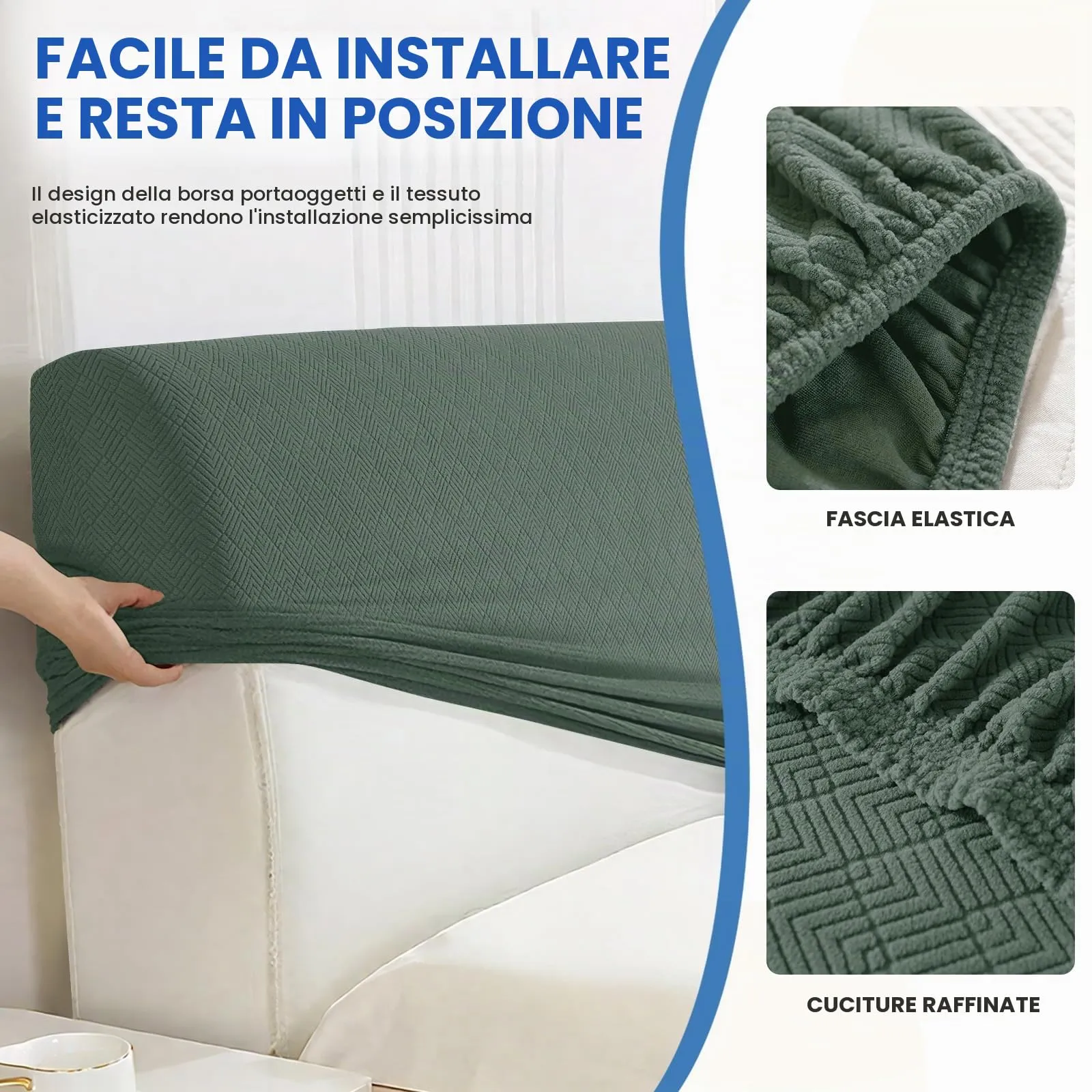 YSTELLAA Copri Testata Letto Singolo Elasticizzata, 120cm, Lavabile e Antipolvere, Verde Soia - immagine 7