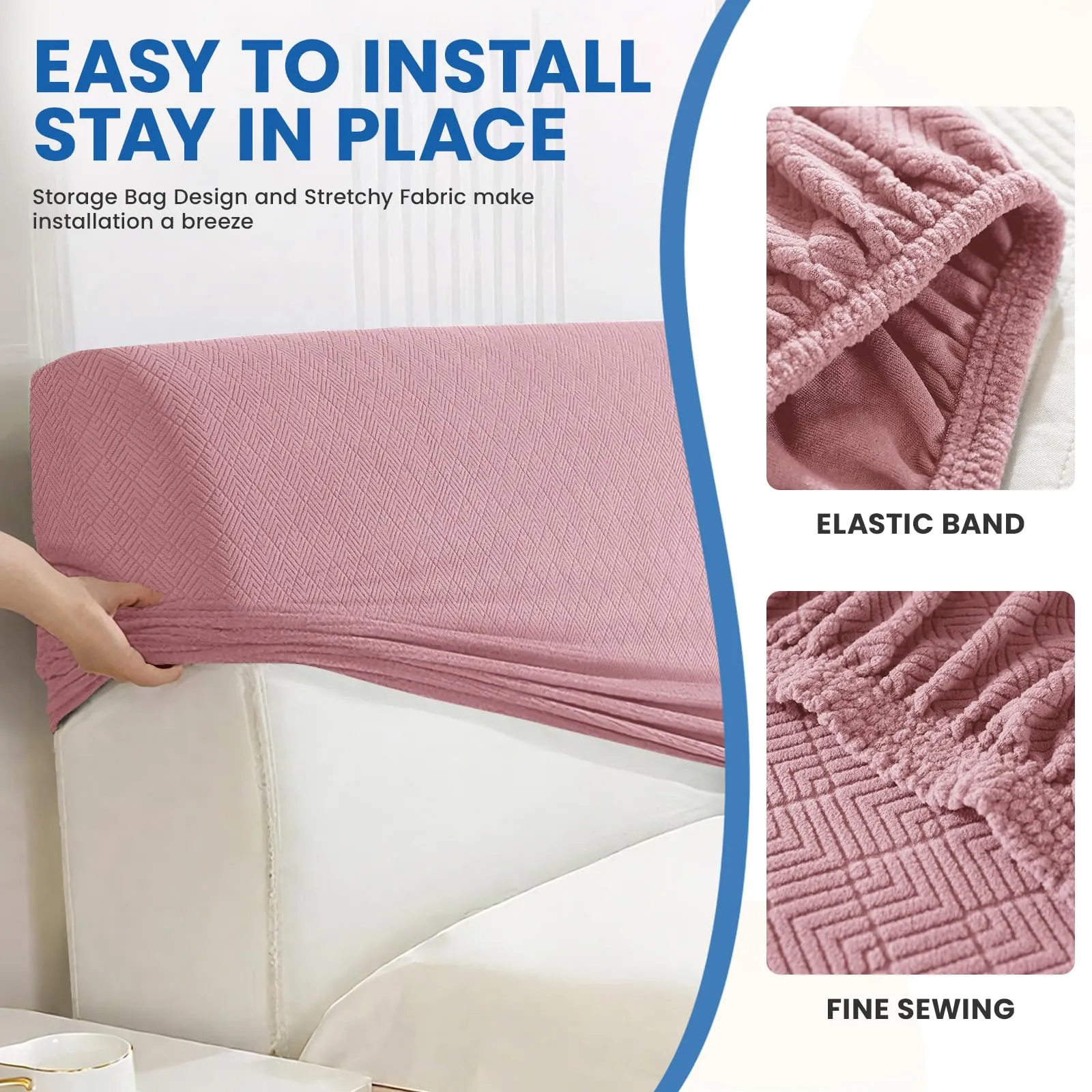 YSTELLAA Copri Testata Letto Singolo Elasticizzata 120cm, Rosa - immagine 7
