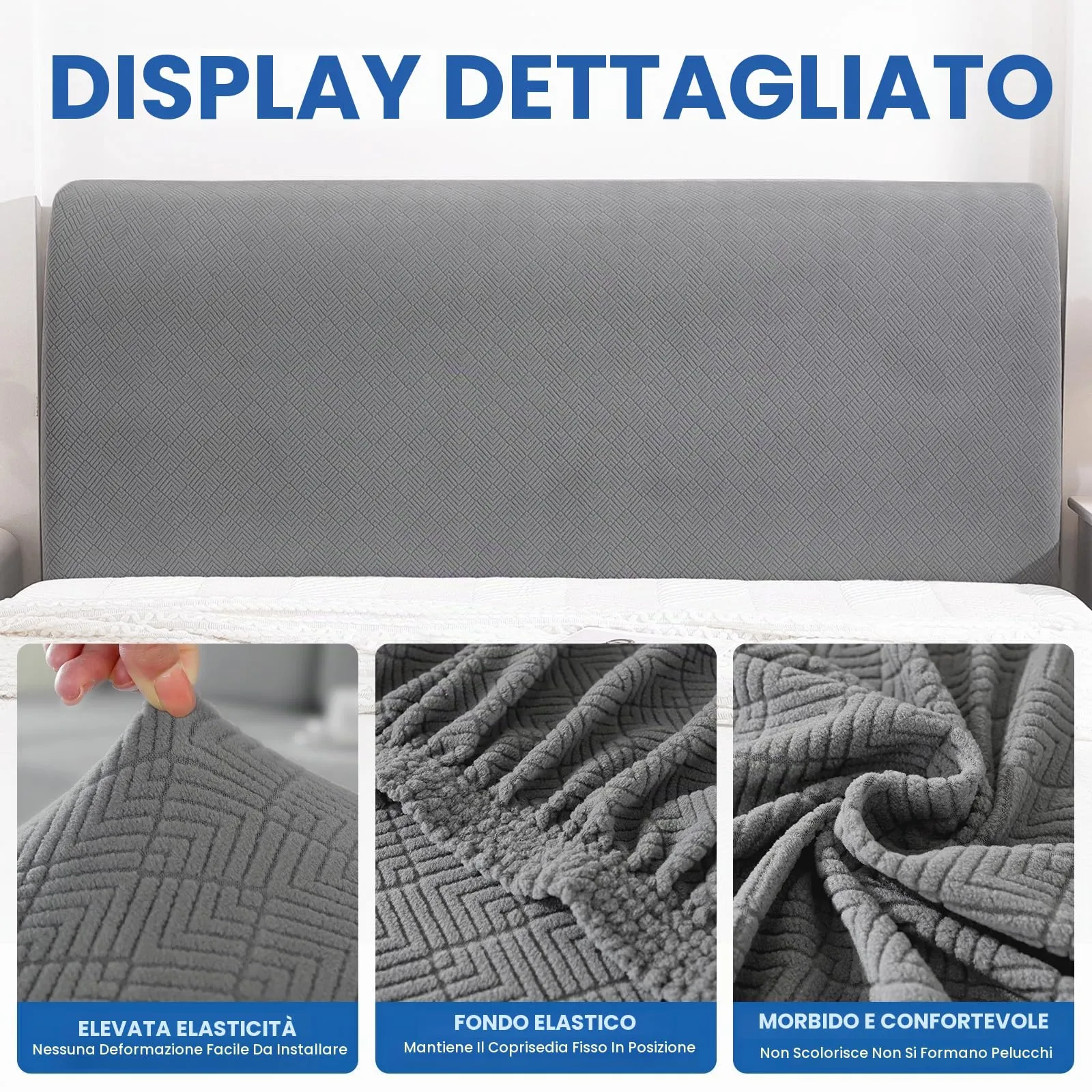 YSTELLAA Copri Testata Letto Matrimoniale Elasticizzato, 150cm, Grigio Chiaro - immagine 5