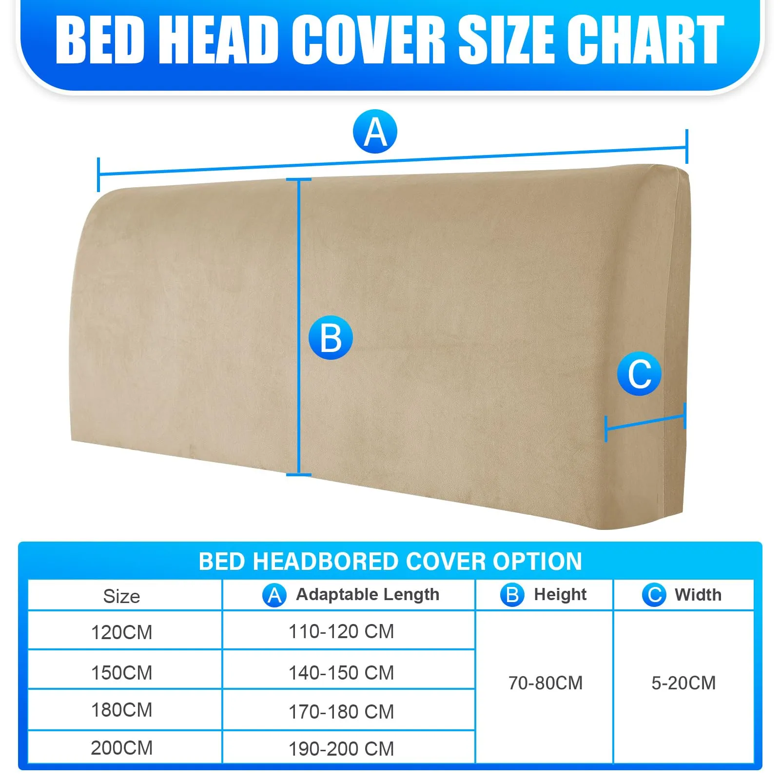 CYCMACO Copri Testata Letto Universale in Velluto, 120cm, Cammello - immagine 3