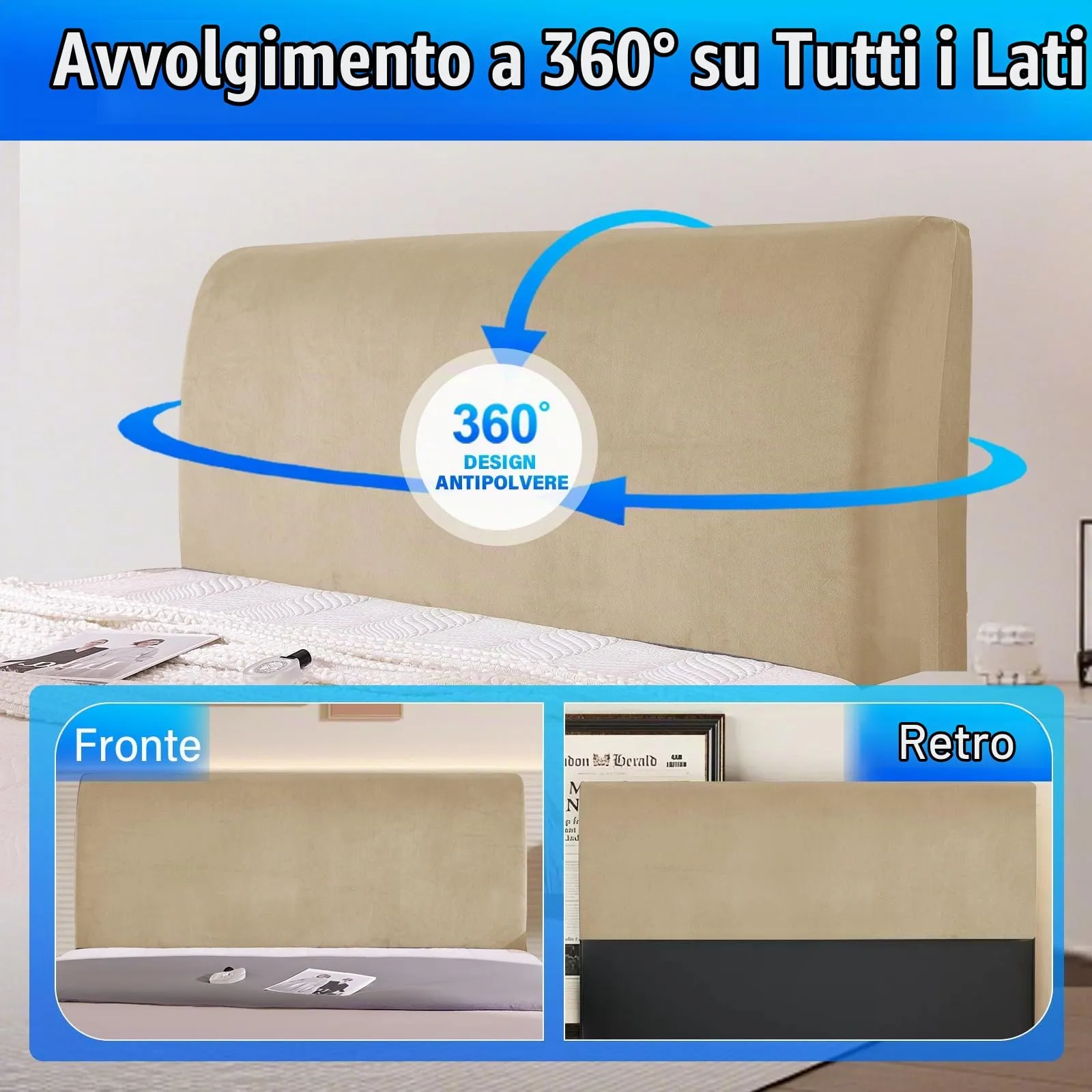 CYCMACO Copri Testata Letto Universale in Velluto, 120cm, Cammello - immagine 6