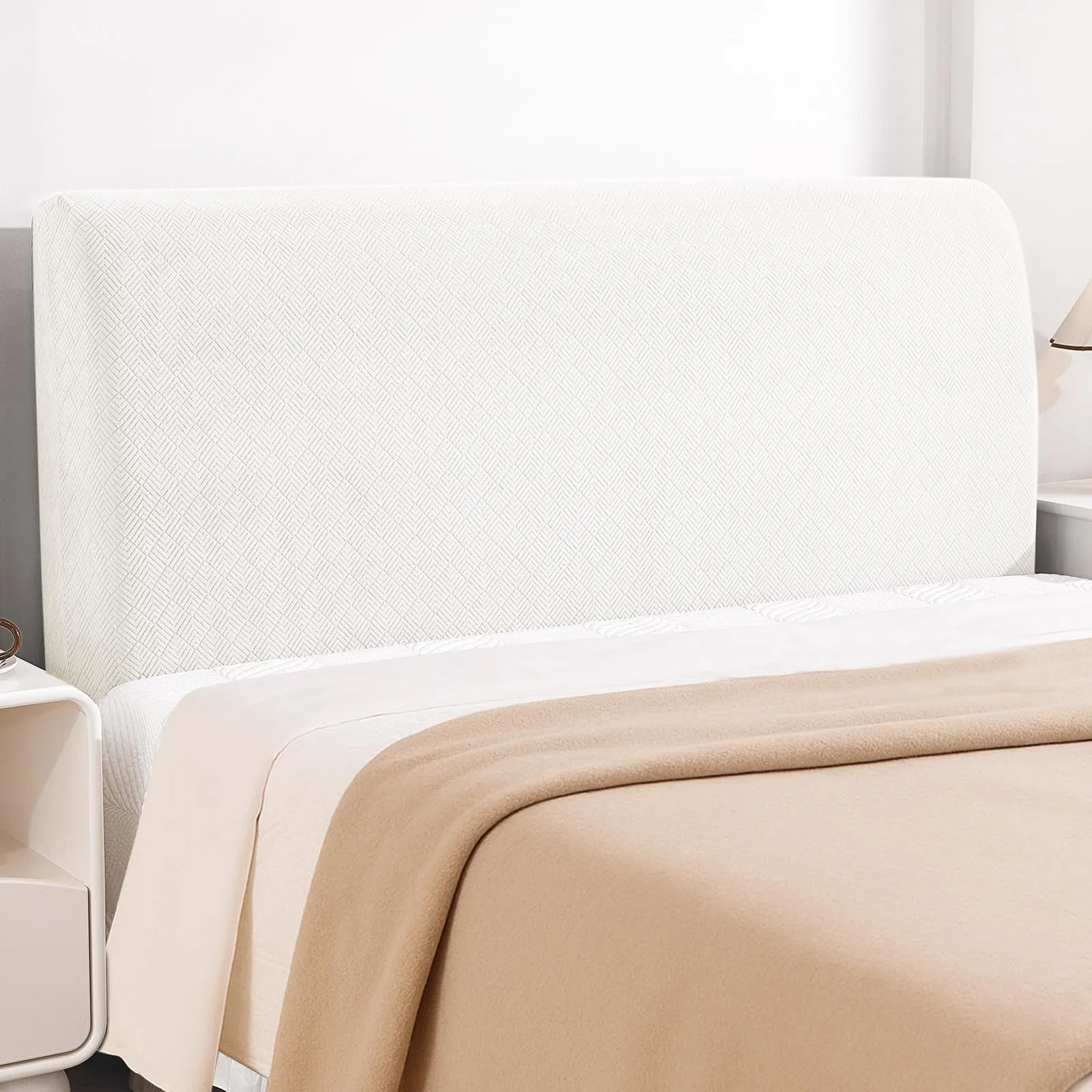YSTELLAA Copri Testata Letto Matrimoniale Elasticizzata, 150cm, Bianco - immagine 1