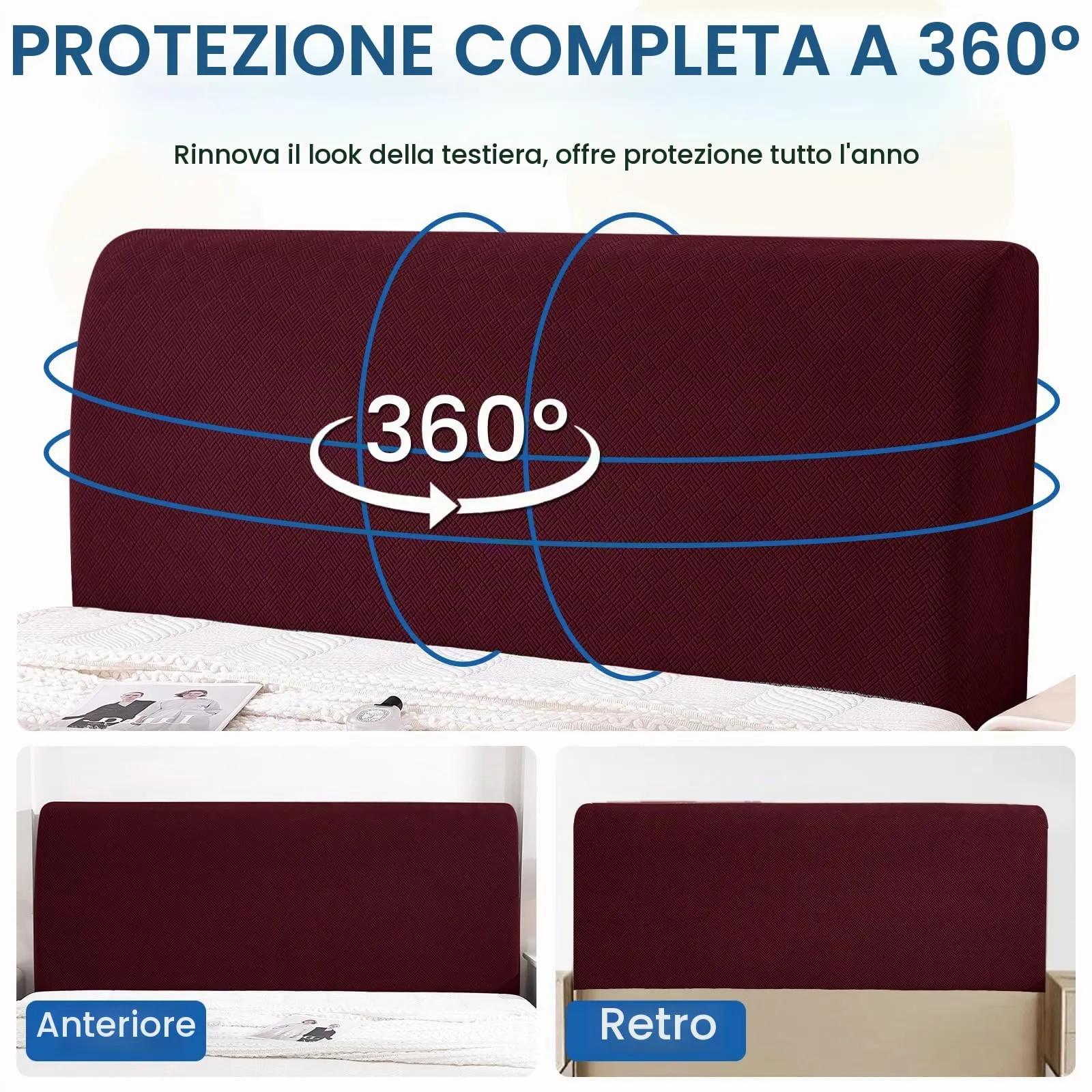 YSTELLAA Copri Testata Letto Singolo Elasticizzata 120cm, Bordeaux - immagine 6