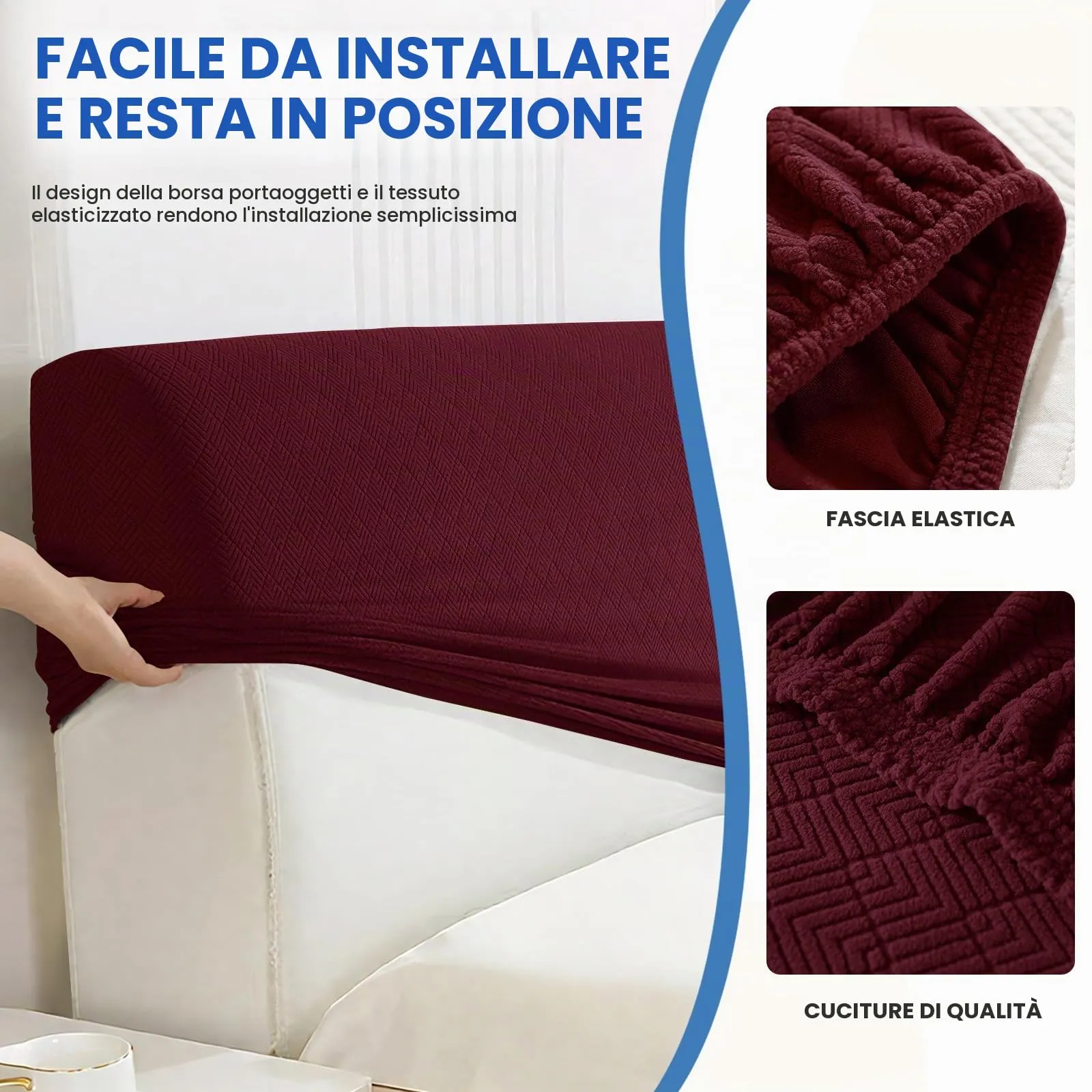 YSTELLAA Copri Testata Letto Singolo Elasticizzata 120cm, Bordeaux - immagine 7