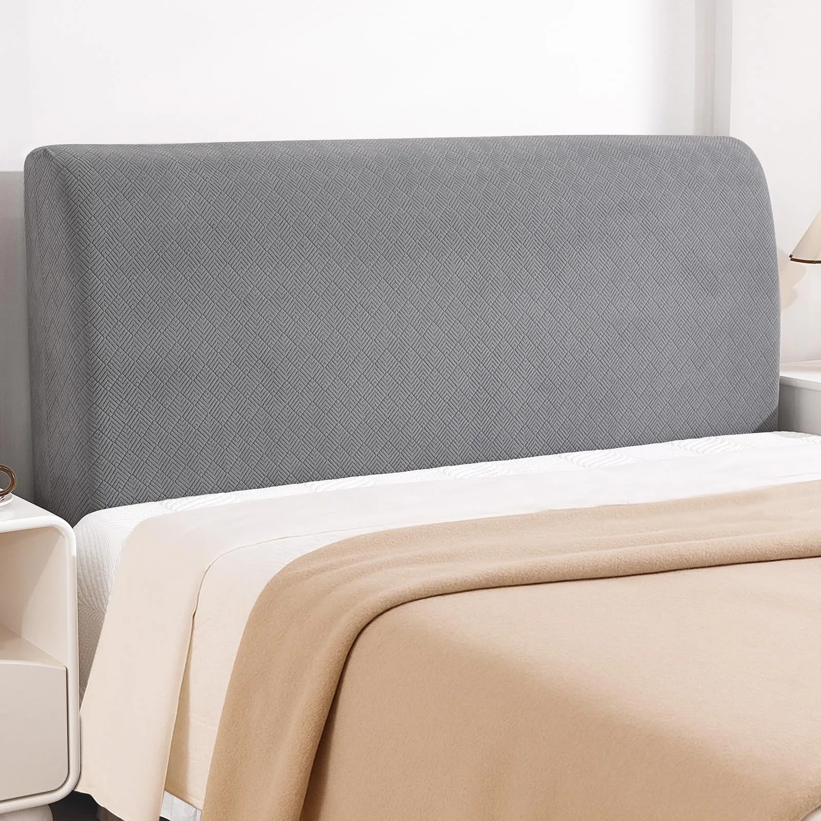 YSTELLAA Copri Testata Letto Matrimoniale Elasticizzata, 200cm, Grigio Chiaro - immagine 1