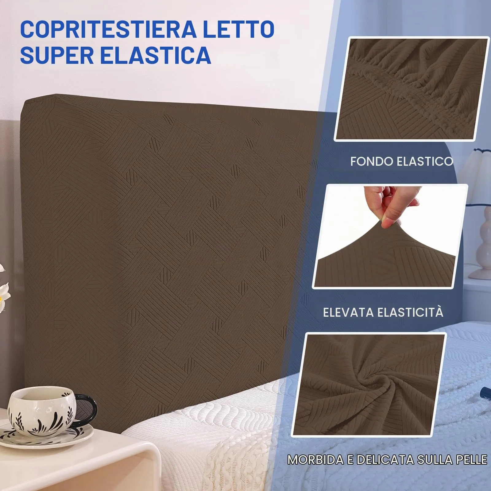 Ystyle Copri Testiera Letto Elasticizzata Matrimoniale, 150cm, Caffè - immagine 5