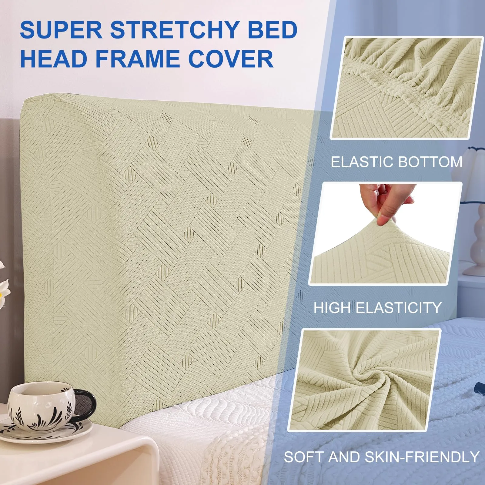 Ystyle Copri Testiera Letto Elasticizzata, 120cm, Beige - immagine 5