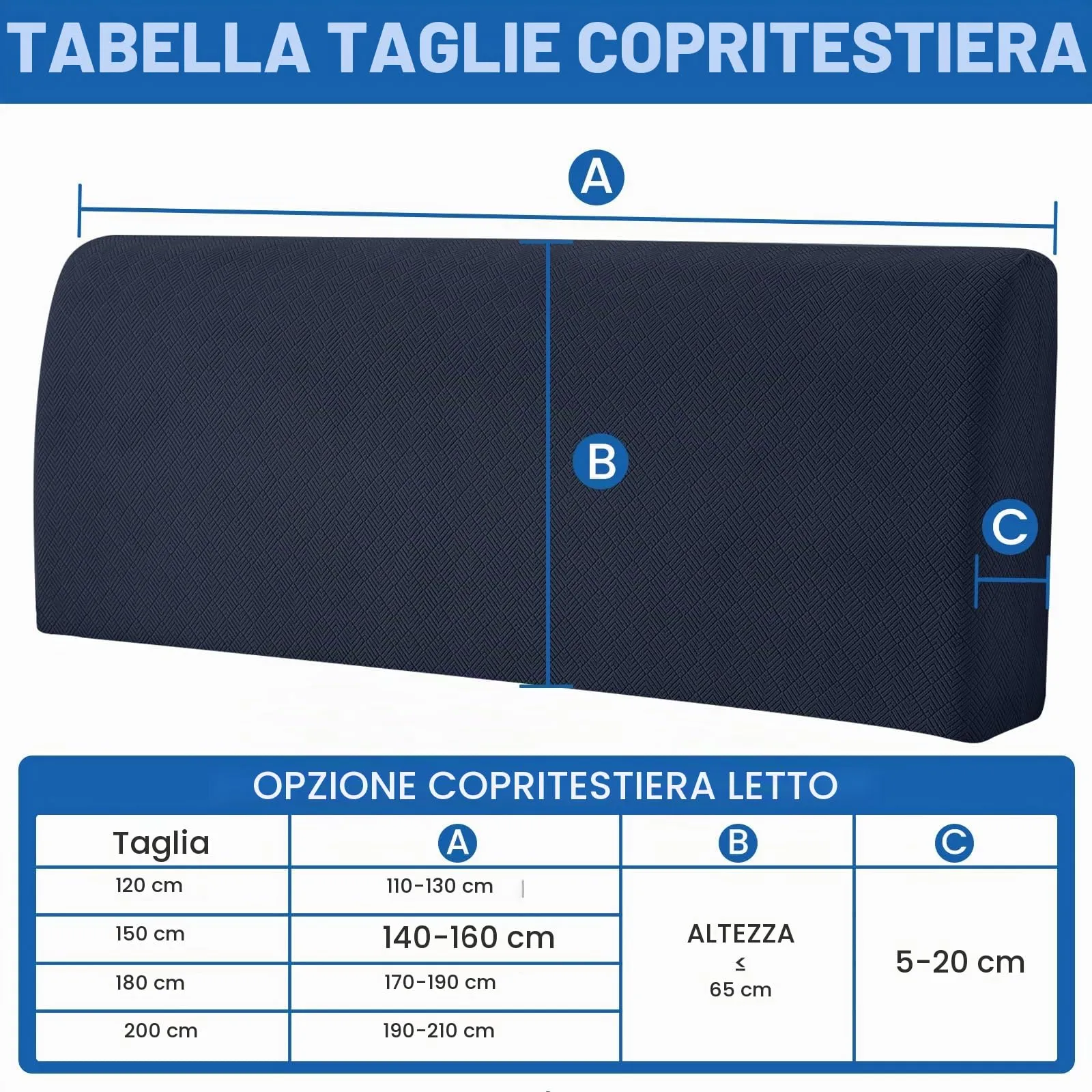 YSTELLAA Copri Testata Letto Matrimoniale Elasticizzata, 150cm, Blu Scuro - immagine 3