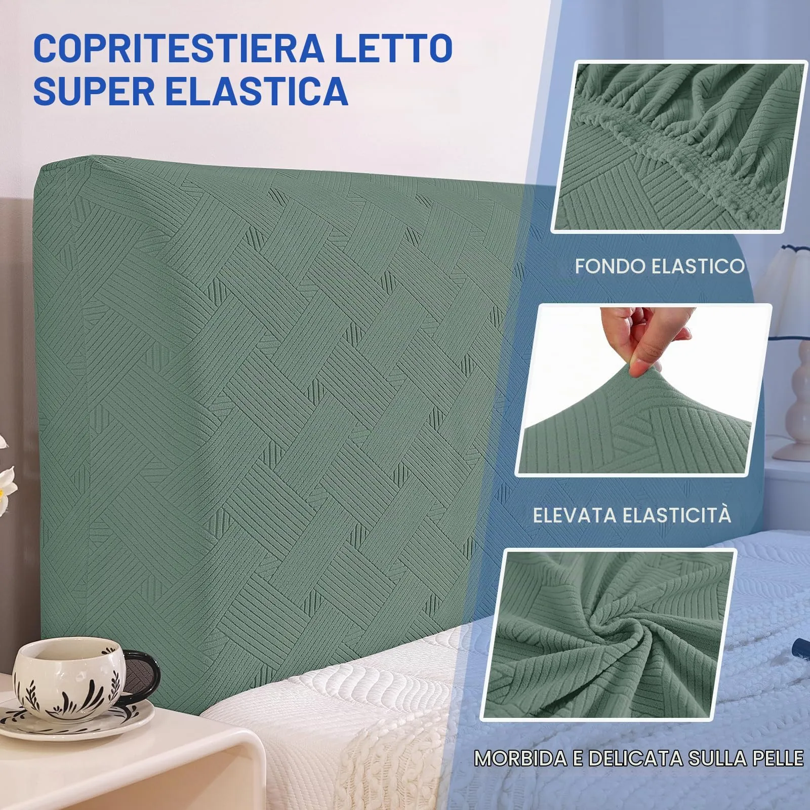 Ystyle Copri Testiera Letto Elasticizzata Matrimoniale, 150cm, Verde Chiaro - immagine 5