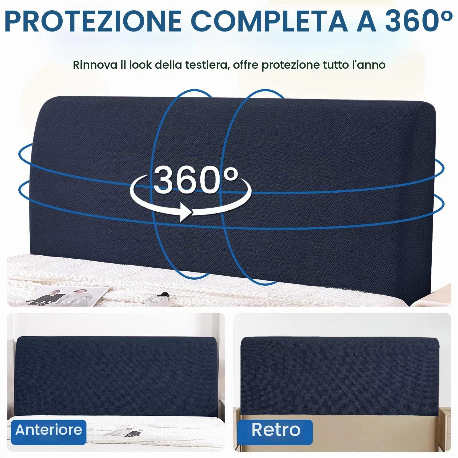 YSTELLAA Copri Testata Letto Singolo, 120cm, Elasticizzata e Lavabile, Blu Scuro - immagine 6