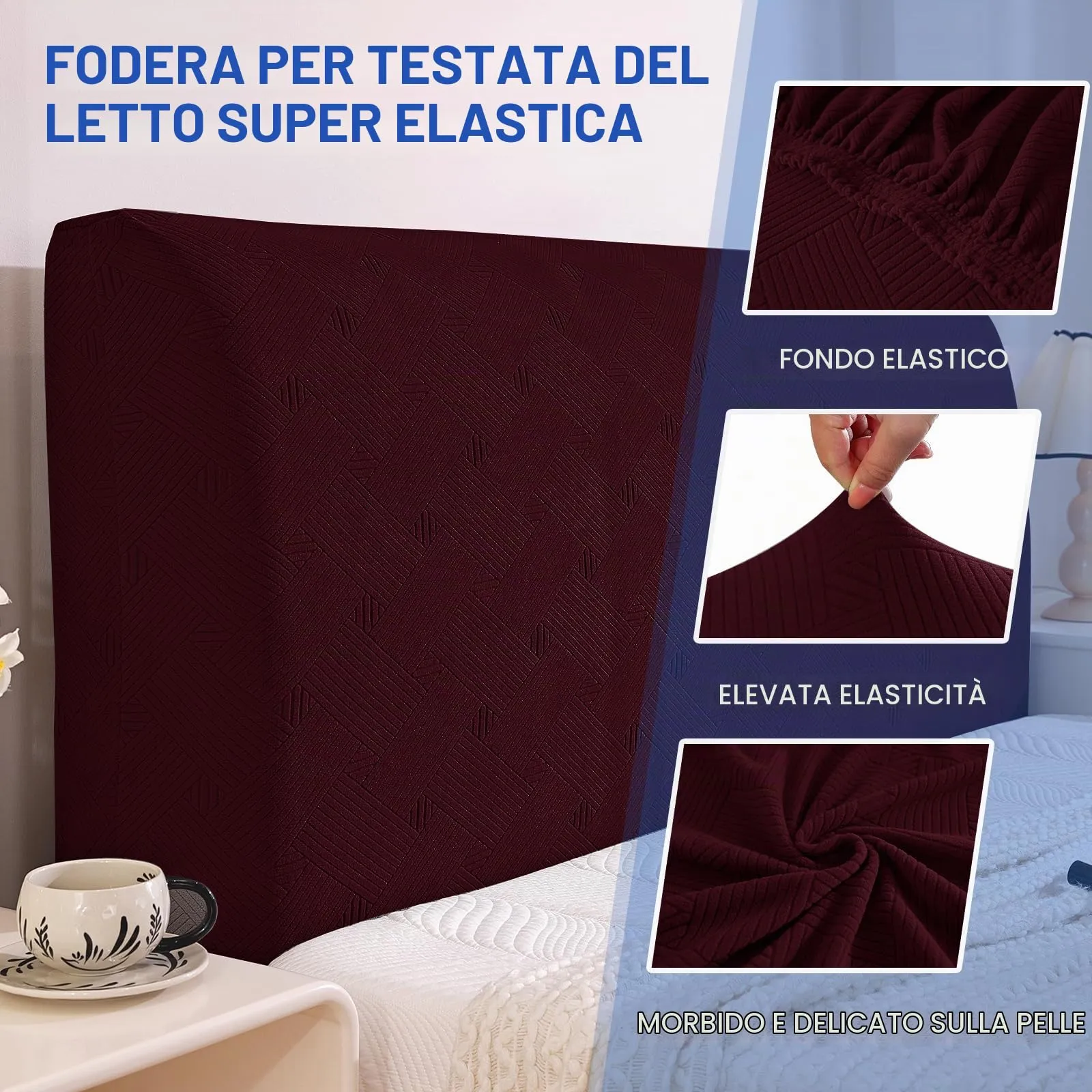 Ystyle Copri Testiera Letto Elasticizzata Matrimoniale, 150cm, Borgogna - immagine 5