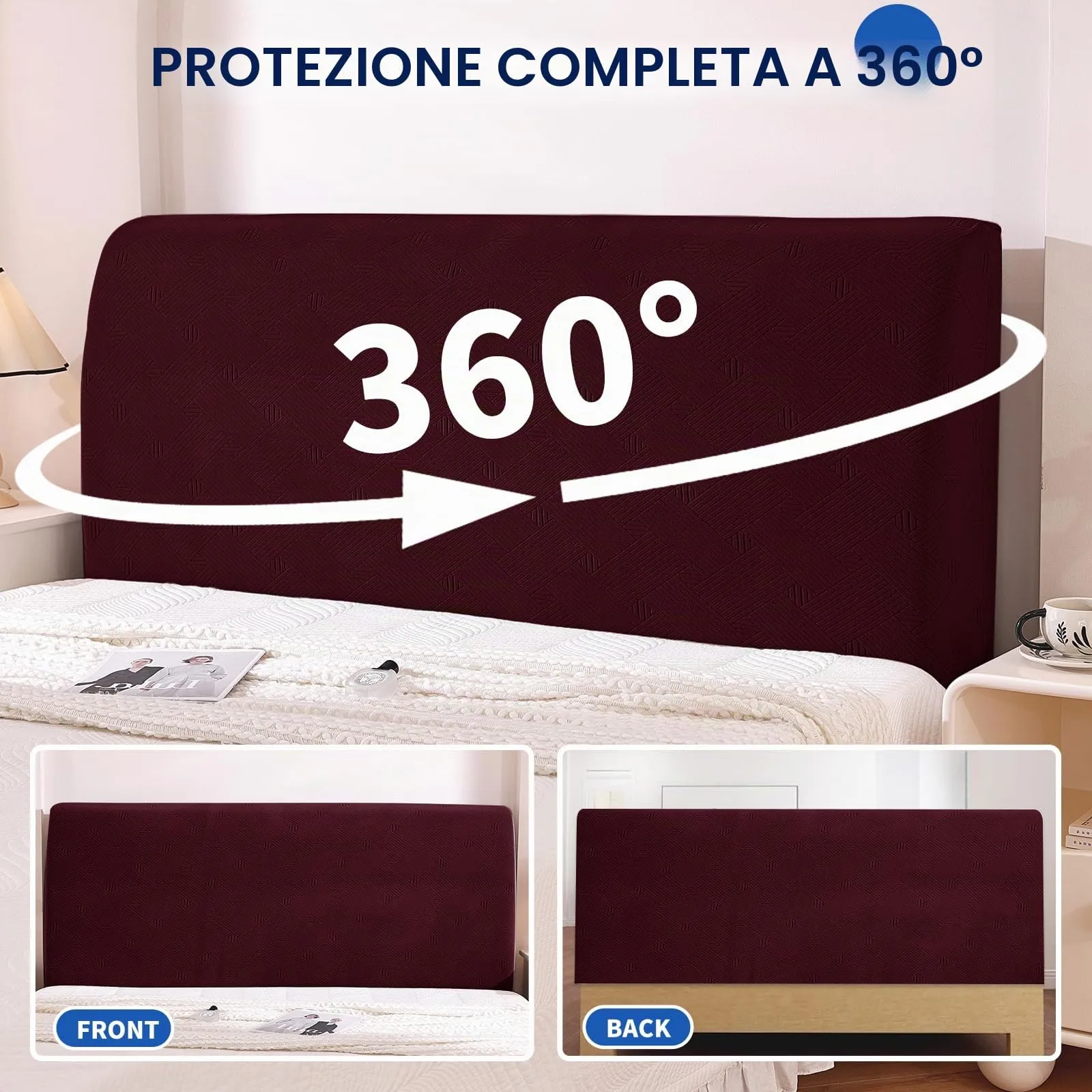 Ystyle Copri Testiera Letto Elasticizzata Matrimoniale, 150cm, Borgogna - immagine 6