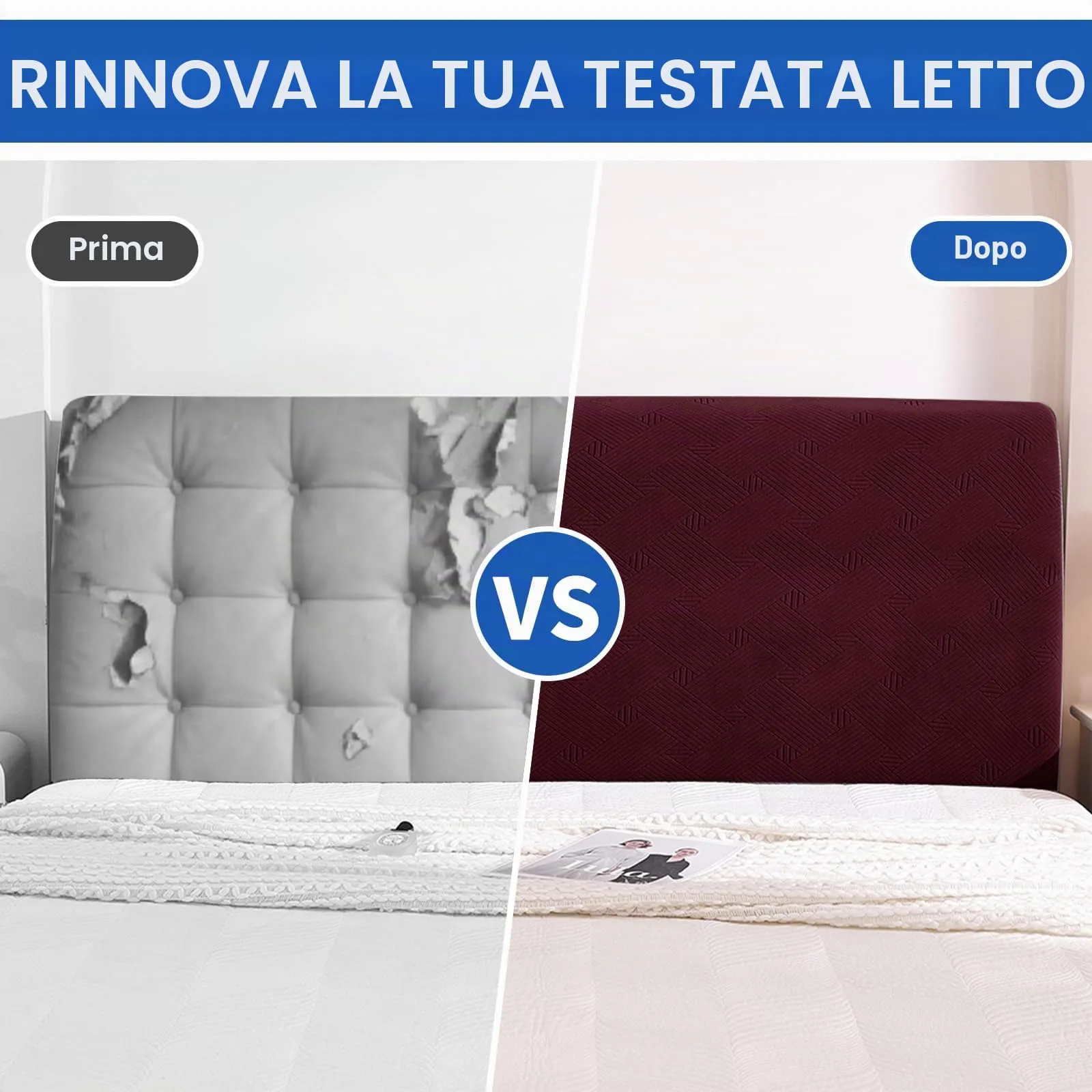 Ystyle Copri Testiera Letto Elasticizzata Matrimoniale, 150cm, Borgogna - immagine 7