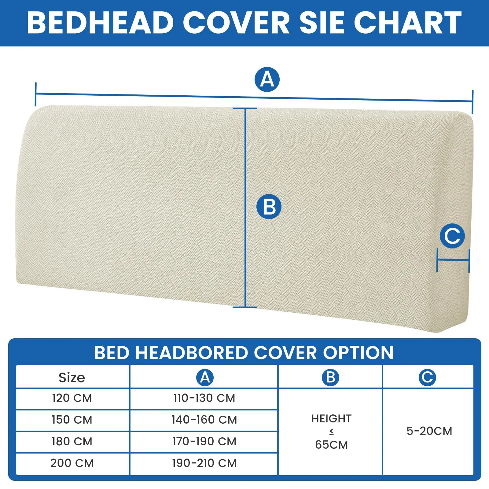 YSTELLAA Copri Testata Letto Matrimoniale Elasticizzata, 180cm, Beige - immagine 3