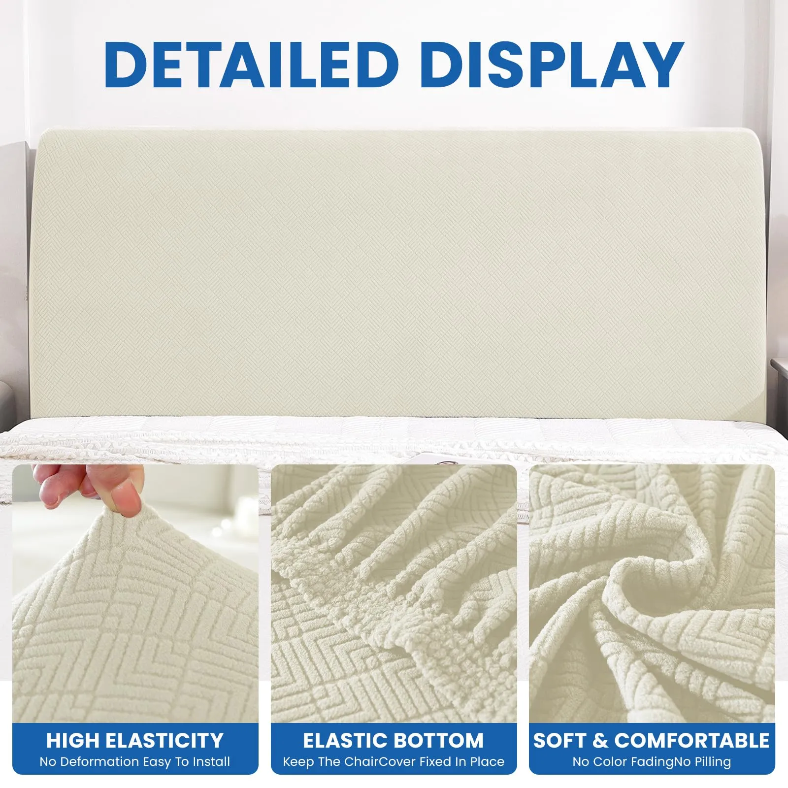 YSTELLAA Copri Testata Letto Matrimoniale Elasticizzata, 180cm, Beige - immagine 5