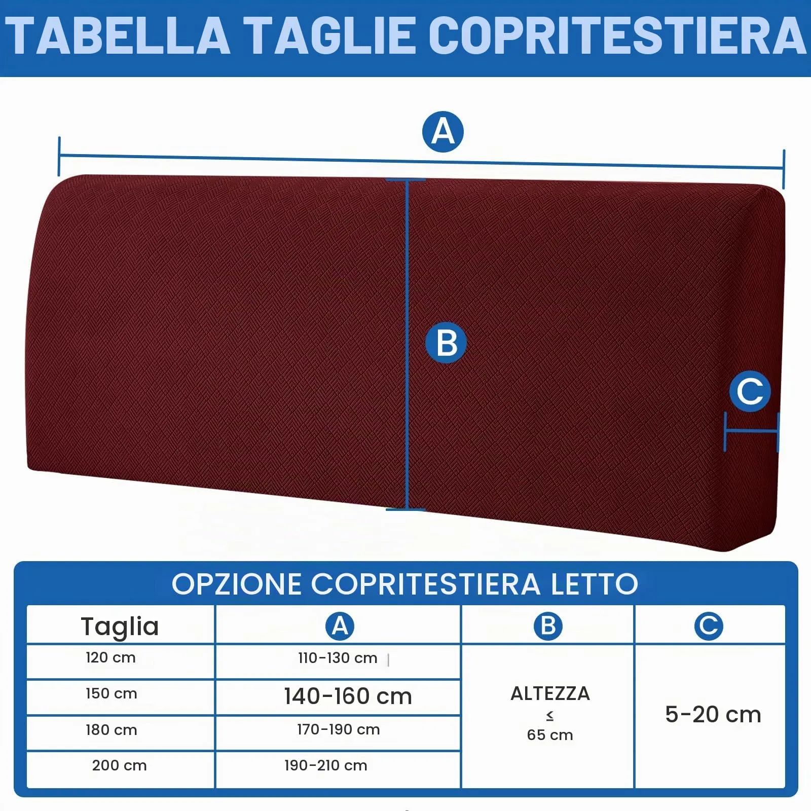 YSTELLAA Copri Testata Letto Matrimoniale Elasticizzata, 200cm, Bordeaux - immagine 3
