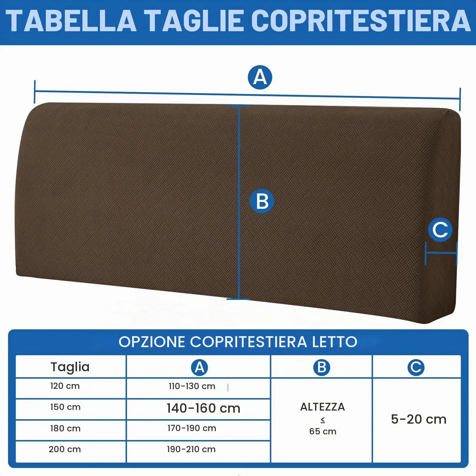 YSTELLAA Copri Testata Letto Matrimoniale Elasticizzato, 150cm, Marrone - immagine 3