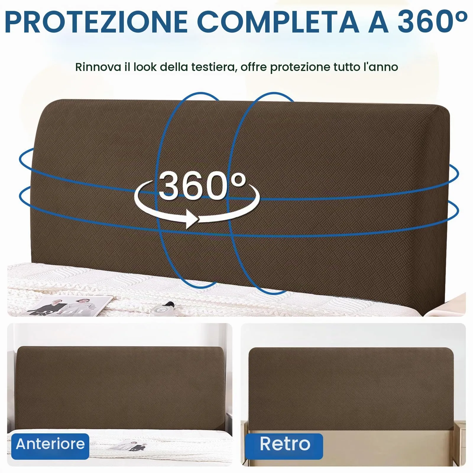 YSTELLAA Copri Testata Letto Matrimoniale Elasticizzato, 150cm, Marrone - immagine 6