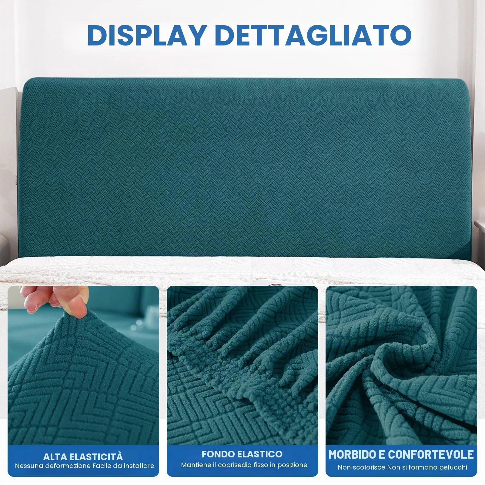 YSTELLAA Copri Testata Letto Matrimoniale Elasticizzato, 150cm, Verde Scuro - immagine 5