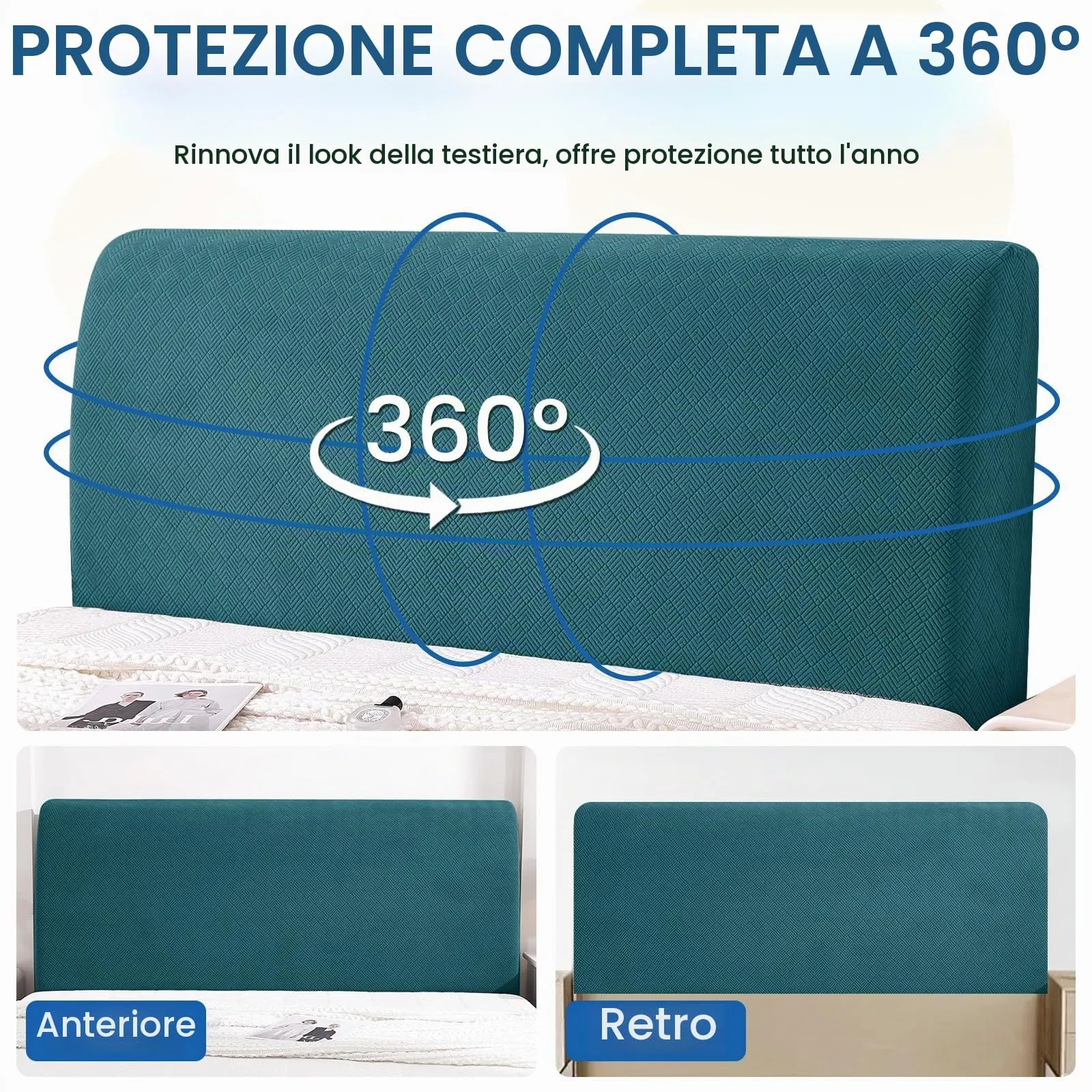YSTELLAA Copri Testata Letto Matrimoniale Elasticizzato, 150cm, Verde Scuro - immagine 6
